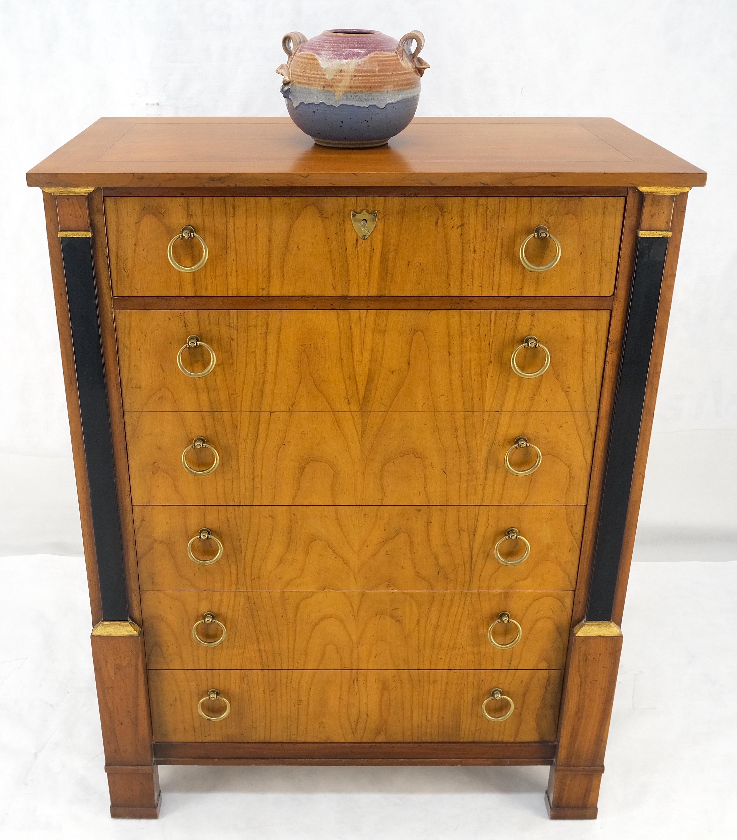 Ottone Baker Directoire Empire Style Ring Pulls 6 Drawers High Chest Dresser MINT! in vendita