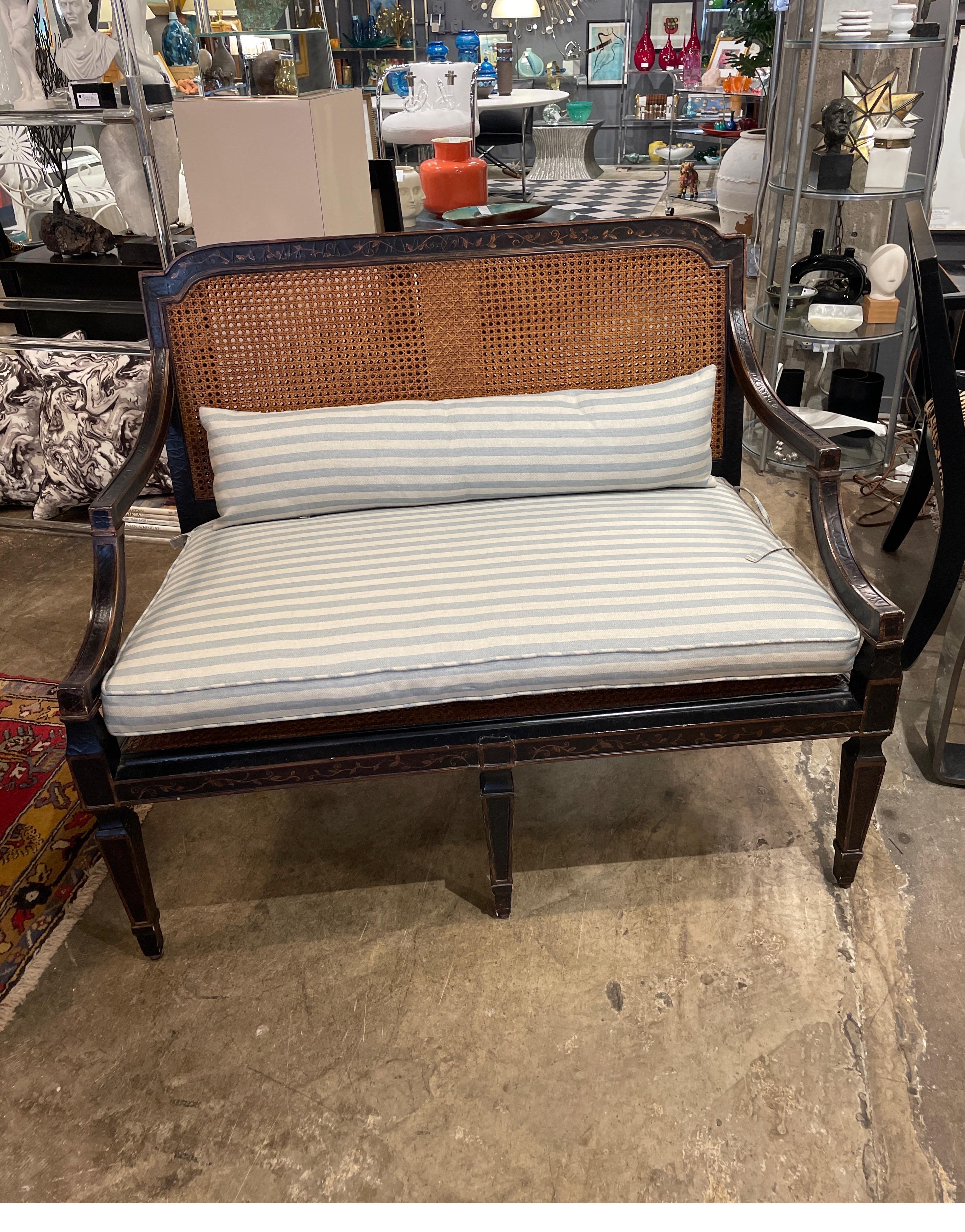 Baker double caned chinoiserie style settee 4