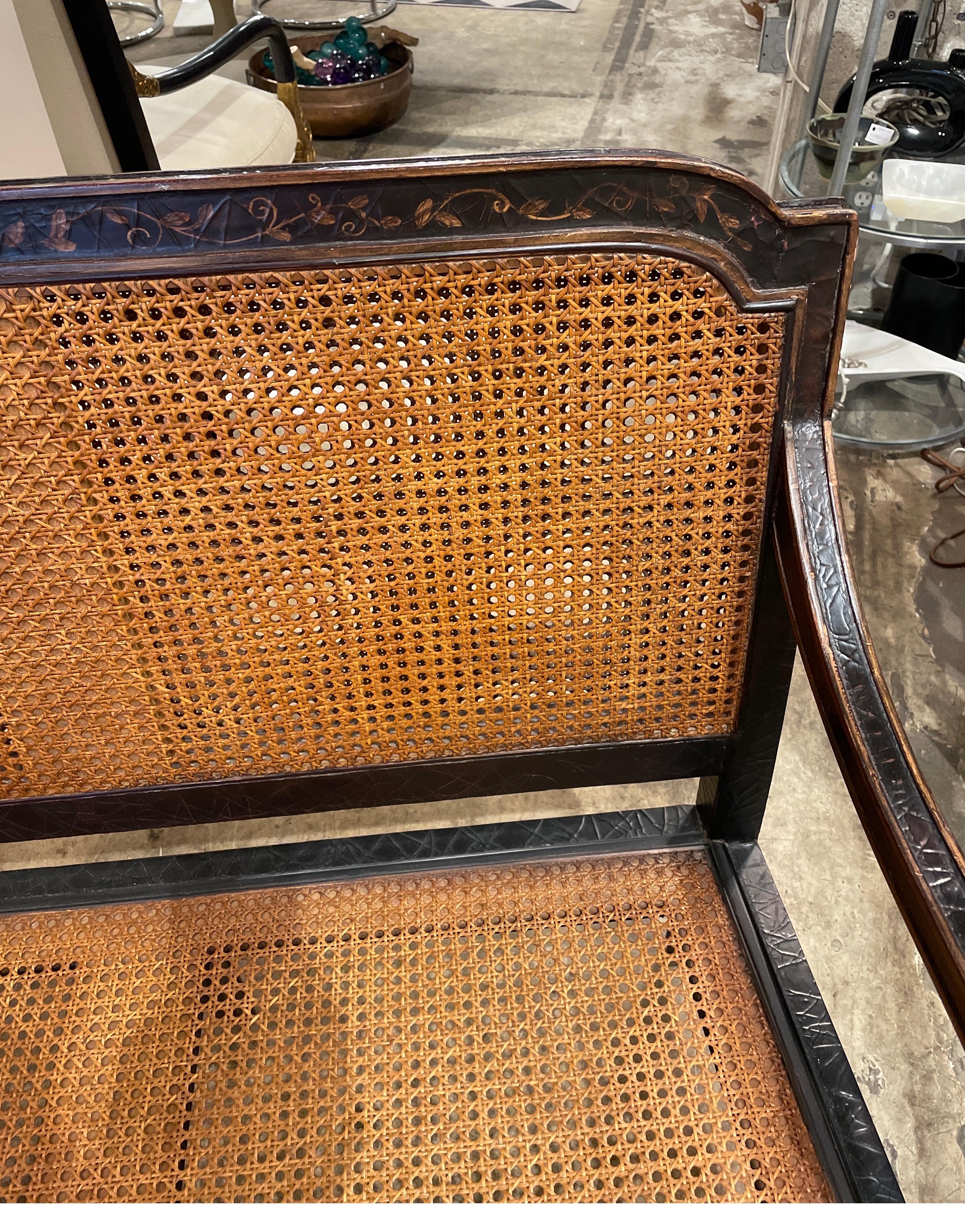 Baker double caned chinoiserie style settee In Good Condition In Winnetka, IL