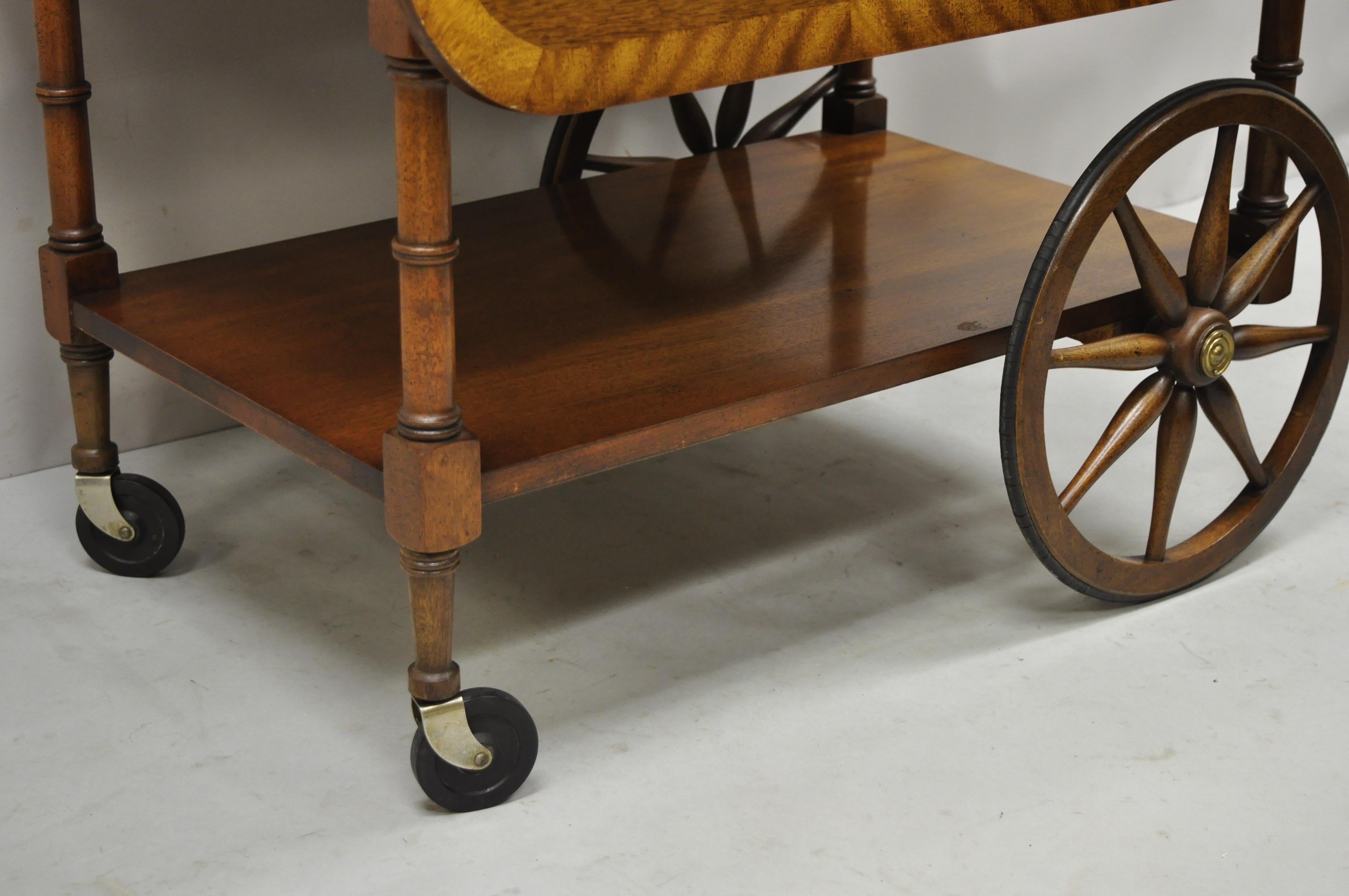 Baker Drop Leaf Mahogany Banded Inlay Tea Cart Server Cart with Glass Tray In Good Condition In Philadelphia, PA
