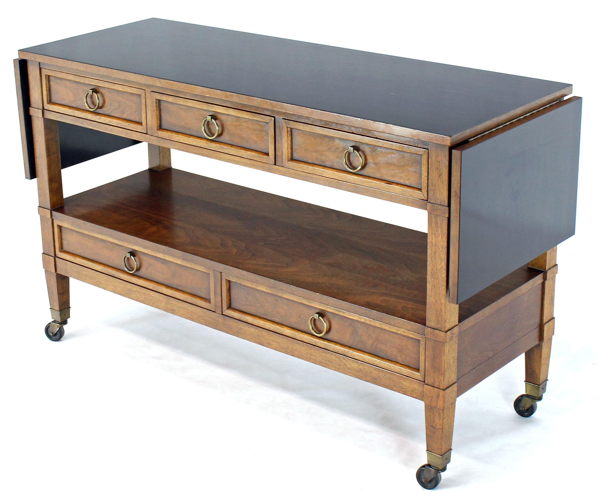 American Baker Drop Leaf Serving Cart Server Cabinet on Wheels Five Drawers