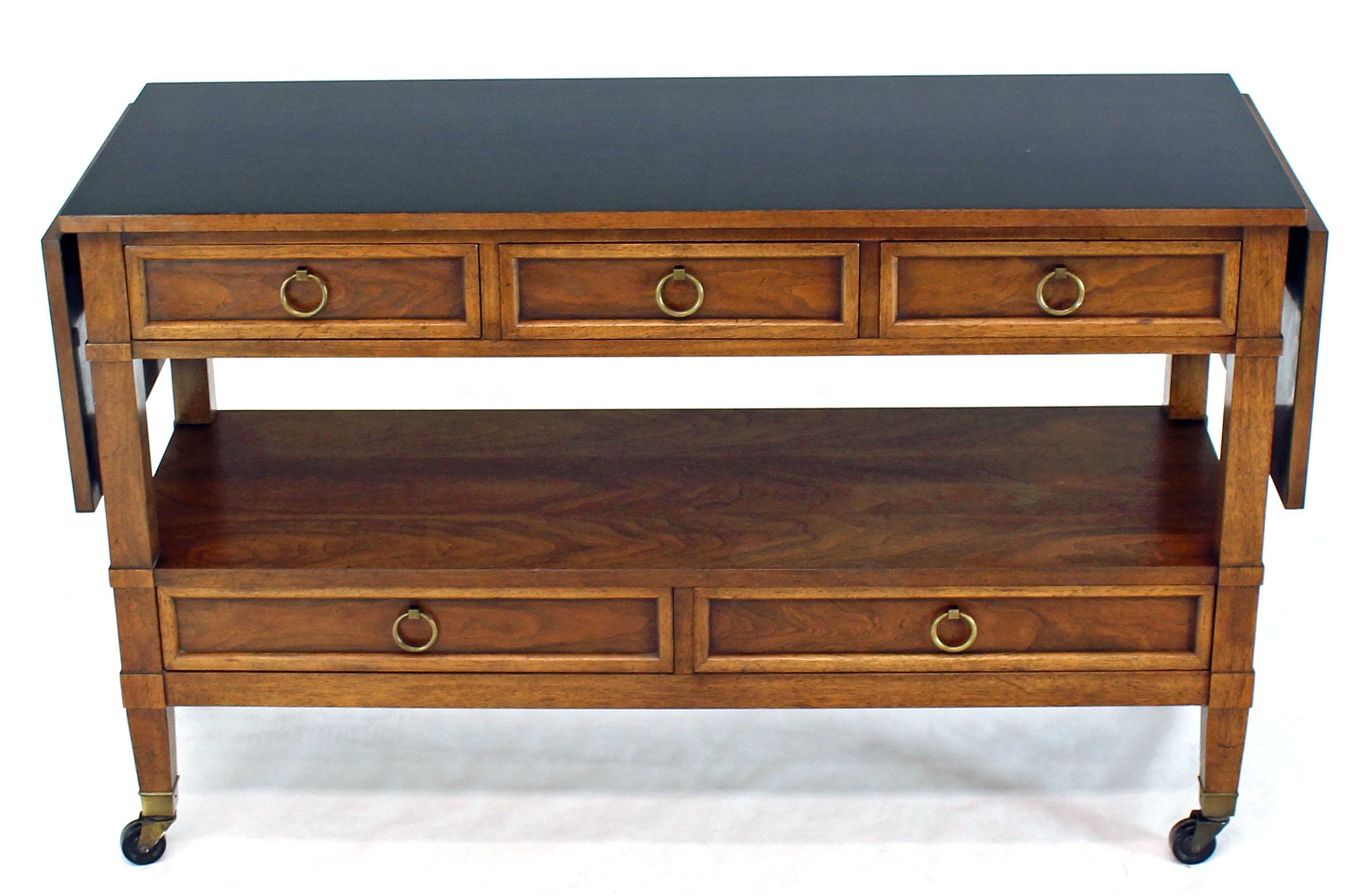 Lacquered Baker Drop Leaf Serving Cart Server Cabinet on Wheels Five Drawers