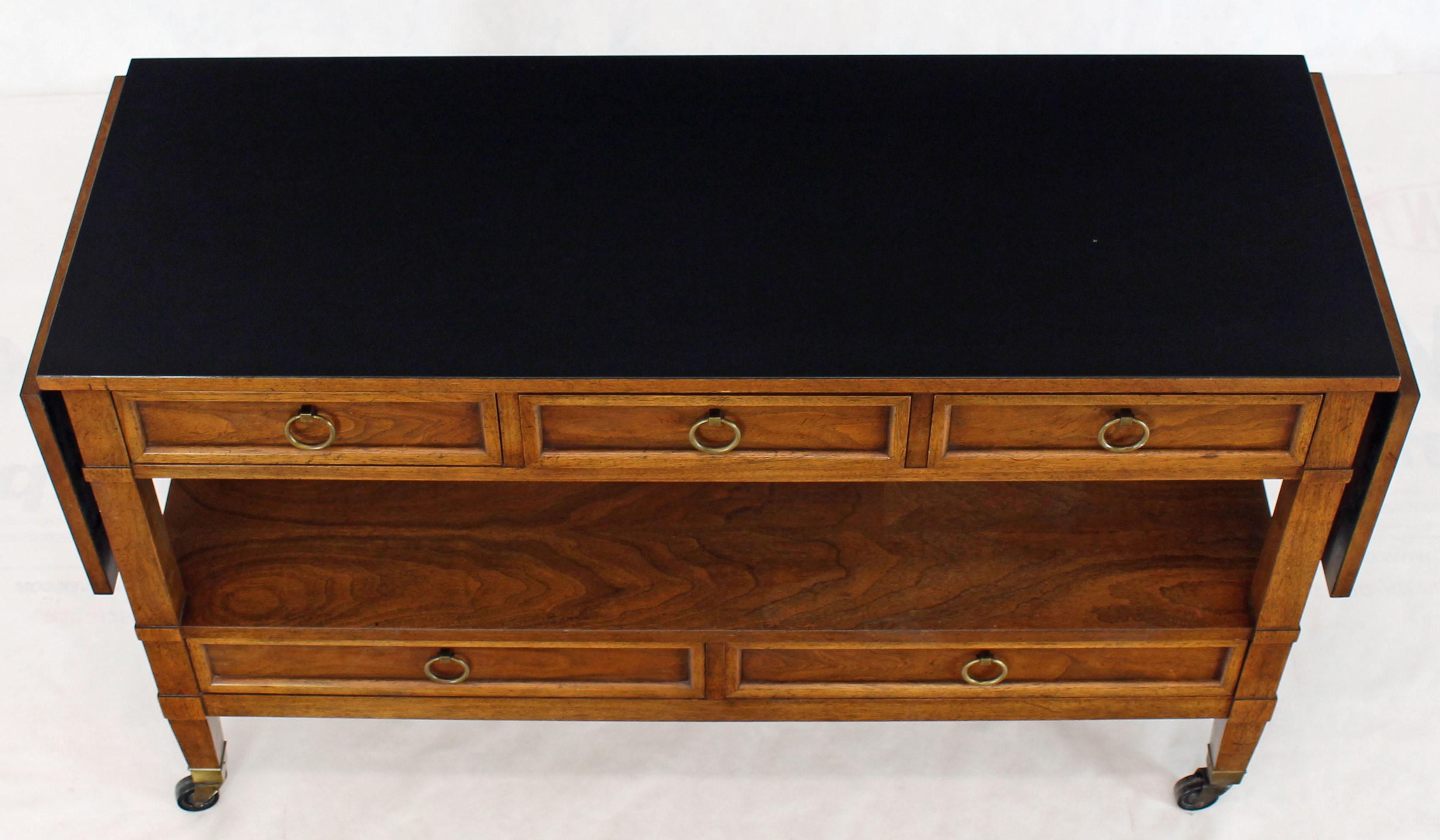 Baker Drop Leaf Serving Cart Server Cabinet on Wheels Five Drawers In Good Condition In Rockaway, NJ