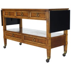 Baker Drop Leaf Serving Cart Server Cabinet on Wheels Five Drawers (chariot de service à abattant)