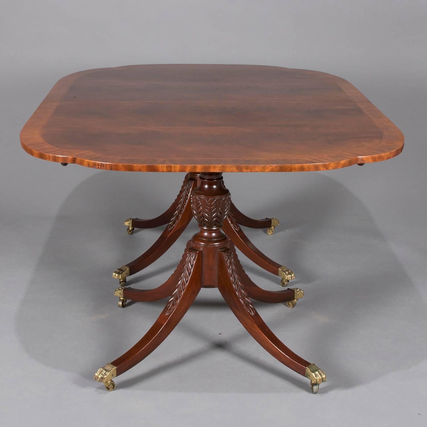 Baker Duncan Phyfe School Carved Flame Mahogany Banded Dining Table with Leaf 3