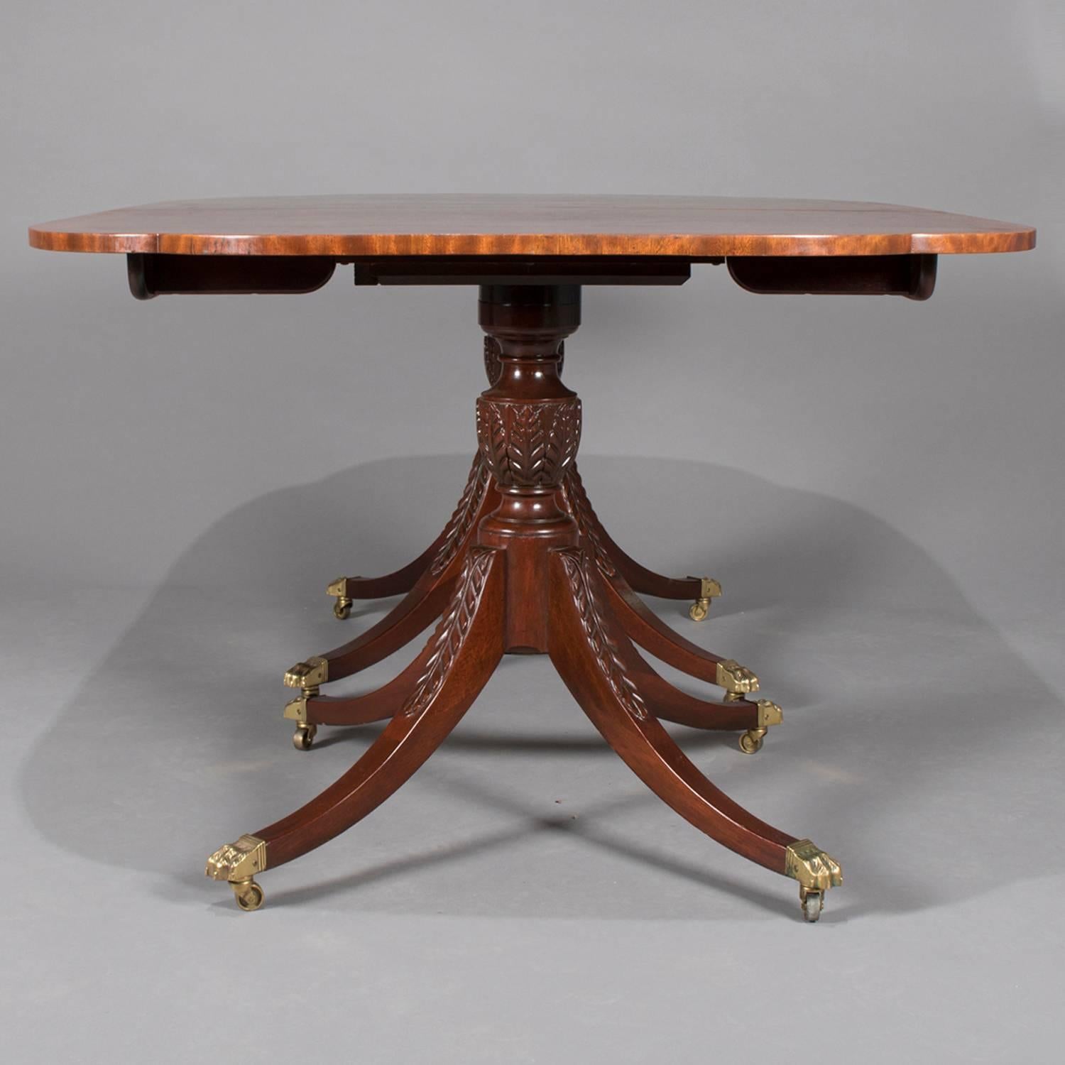 Baker Duncan Phyfe School Carved Flame Mahogany Banded Dining Table with Leaf 4