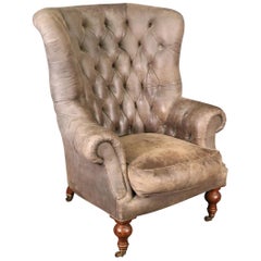 Baker Edwardian Style Genuine Leather Chesterfield in Distressed Gray