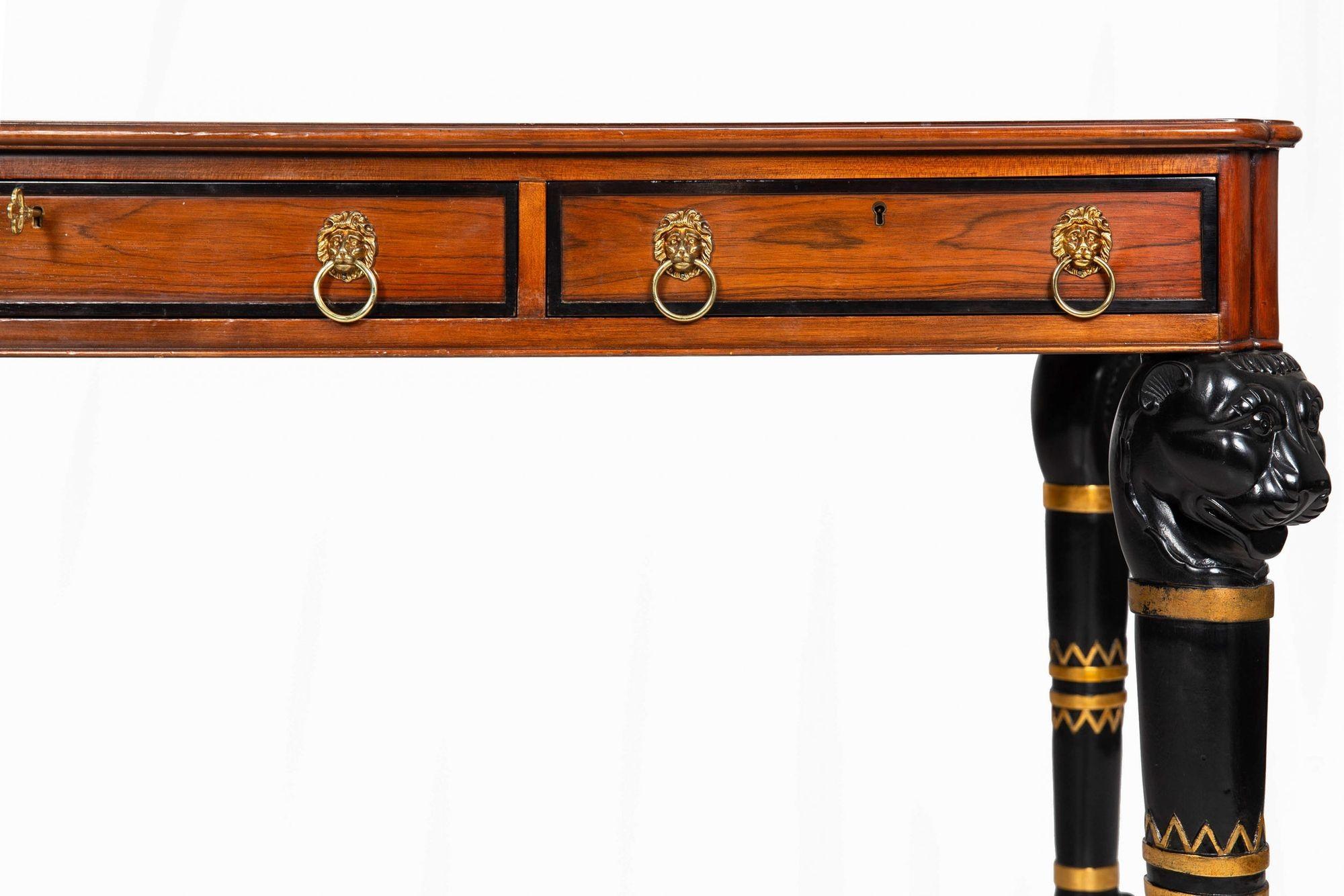 Baker Egyptian Revival Antique Style Rosewood and Leather Writing Desk For Sale 4