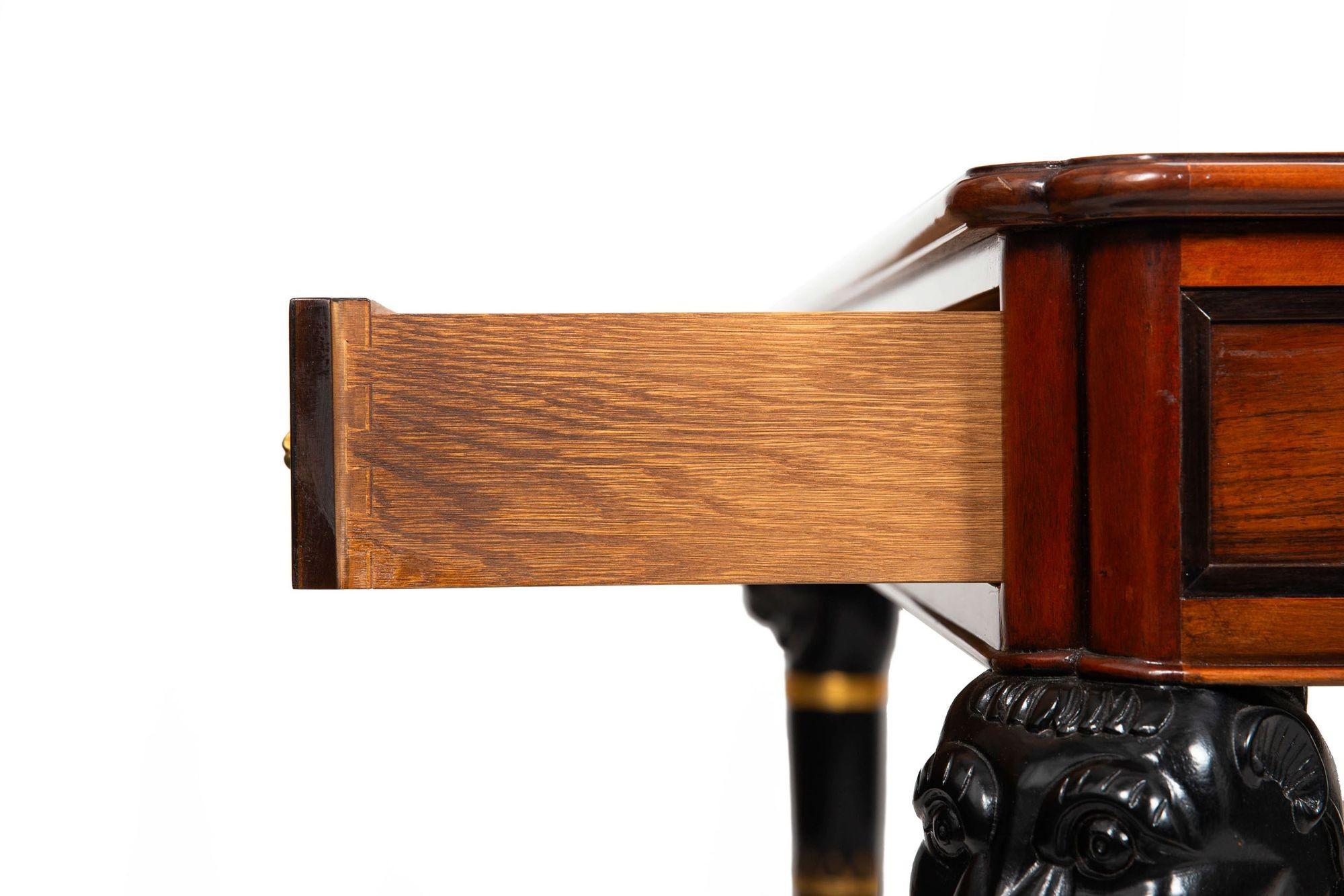 Baker Egyptian Revival Antique Style Rosewood and Leather Writing Desk For Sale 6