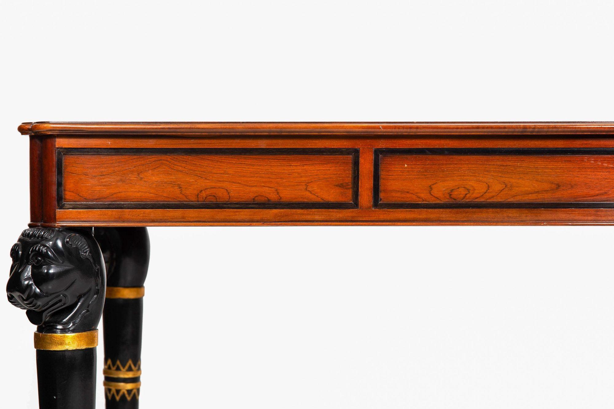 Baker Egyptian Revival Antique Style Rosewood and Leather Writing Desk For Sale 9