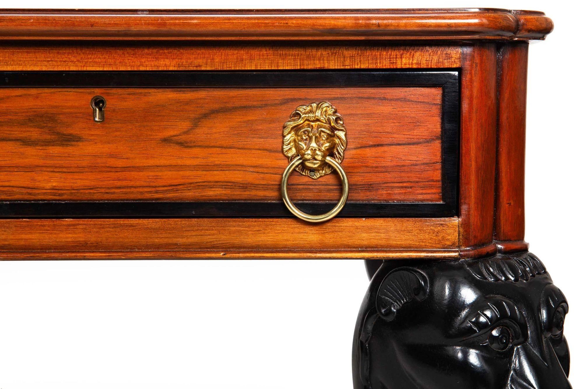 Baker Egyptian Revival Antique Style Rosewood and Leather Writing Desk For Sale 12