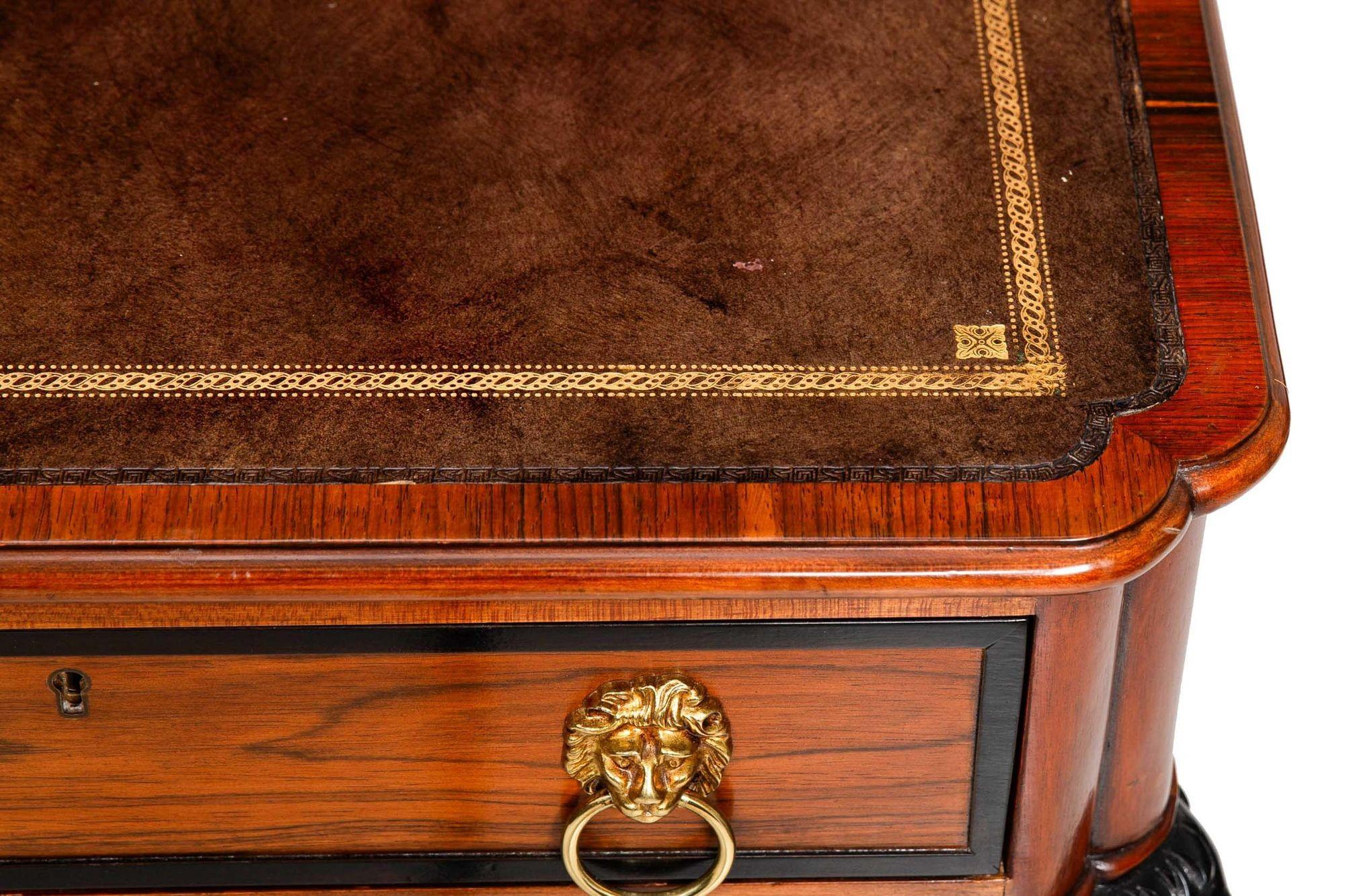Baker Egyptian Revival Antique Style Rosewood and Leather Writing Desk For Sale 13
