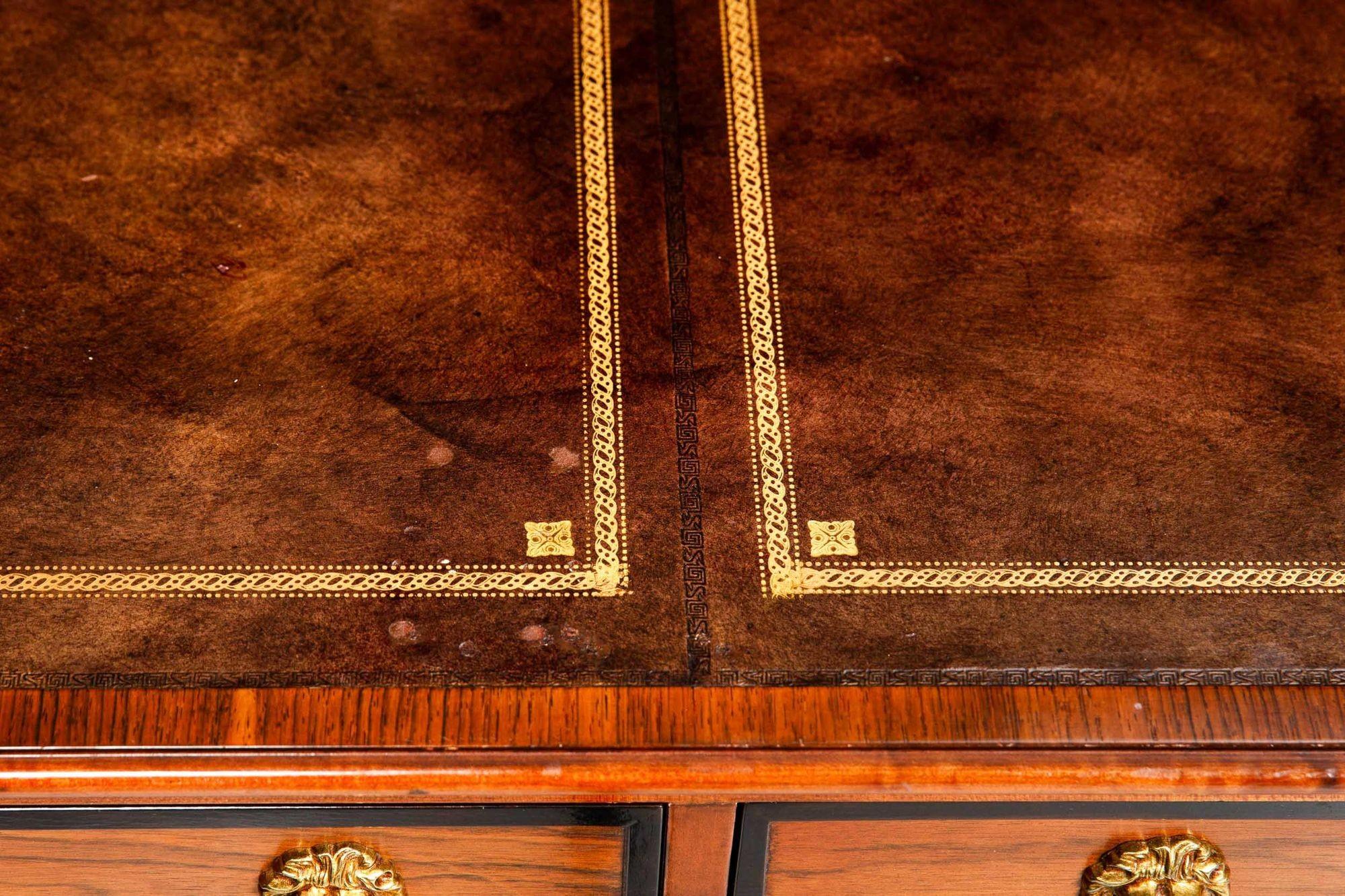Baker Egyptian Revival Antique Style Rosewood and Leather Writing Desk For Sale 14