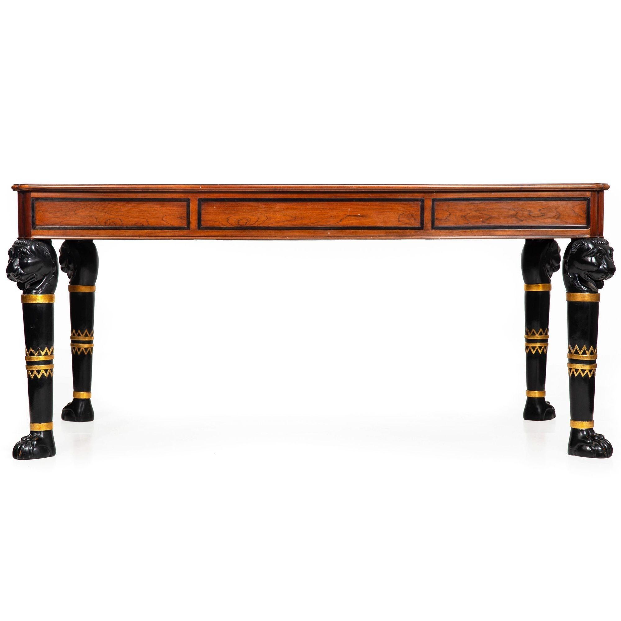 American Baker Egyptian Revival Antique Style Rosewood and Leather Writing Desk For Sale