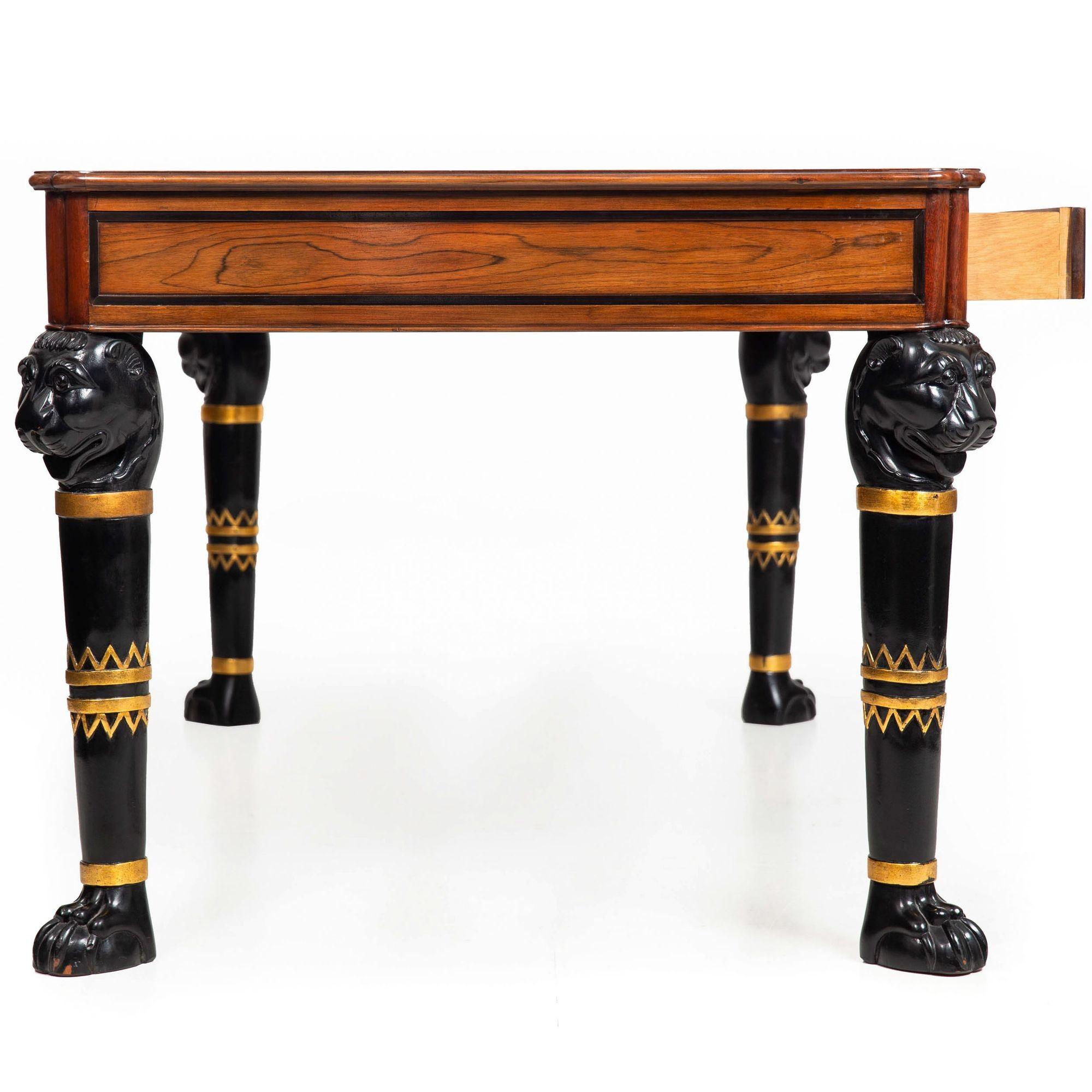 Baker Egyptian Revival Antique Style Rosewood and Leather Writing Desk In Fair Condition For Sale In Shippensburg, PA