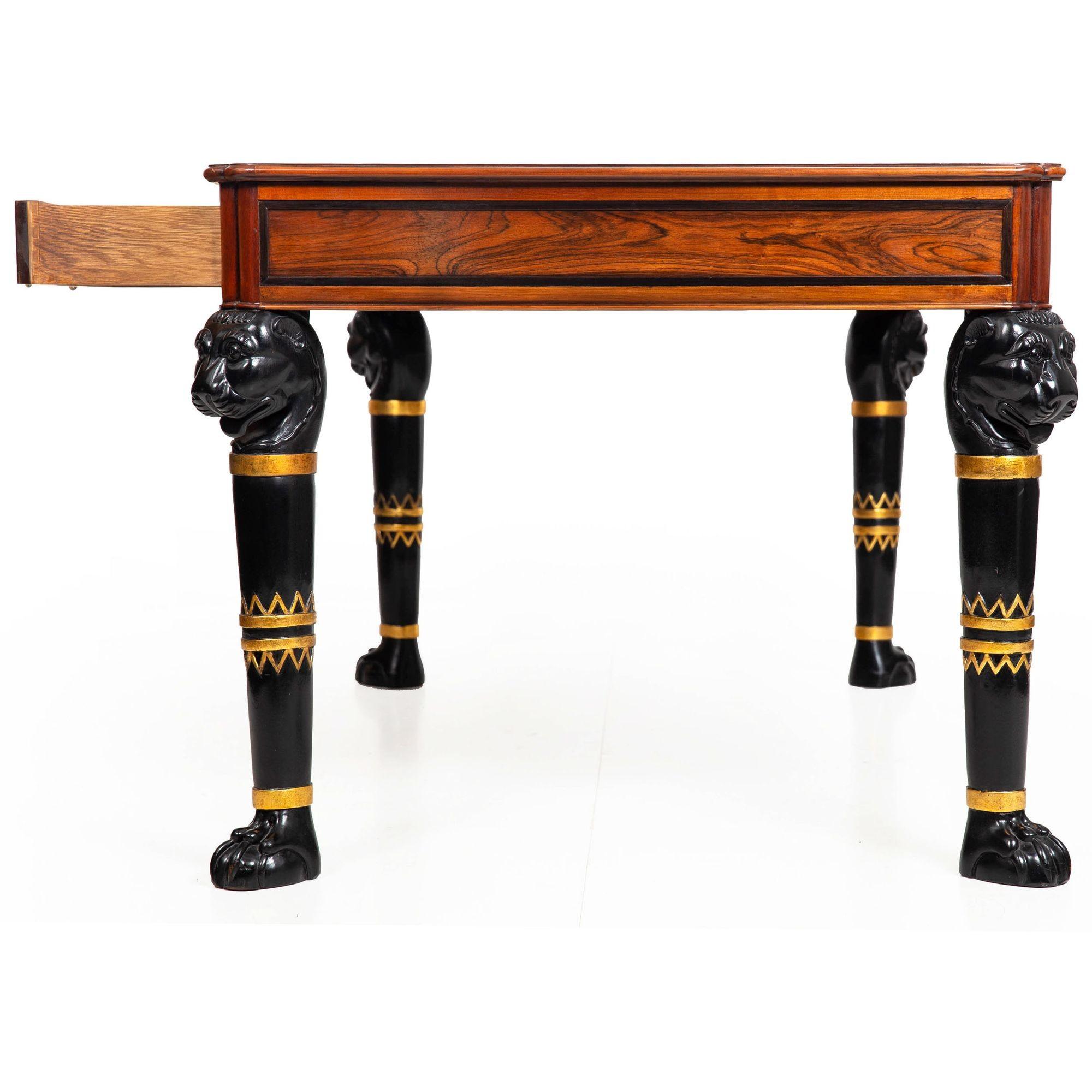 Contemporary Baker Egyptian Revival Antique Style Rosewood and Leather Writing Desk For Sale