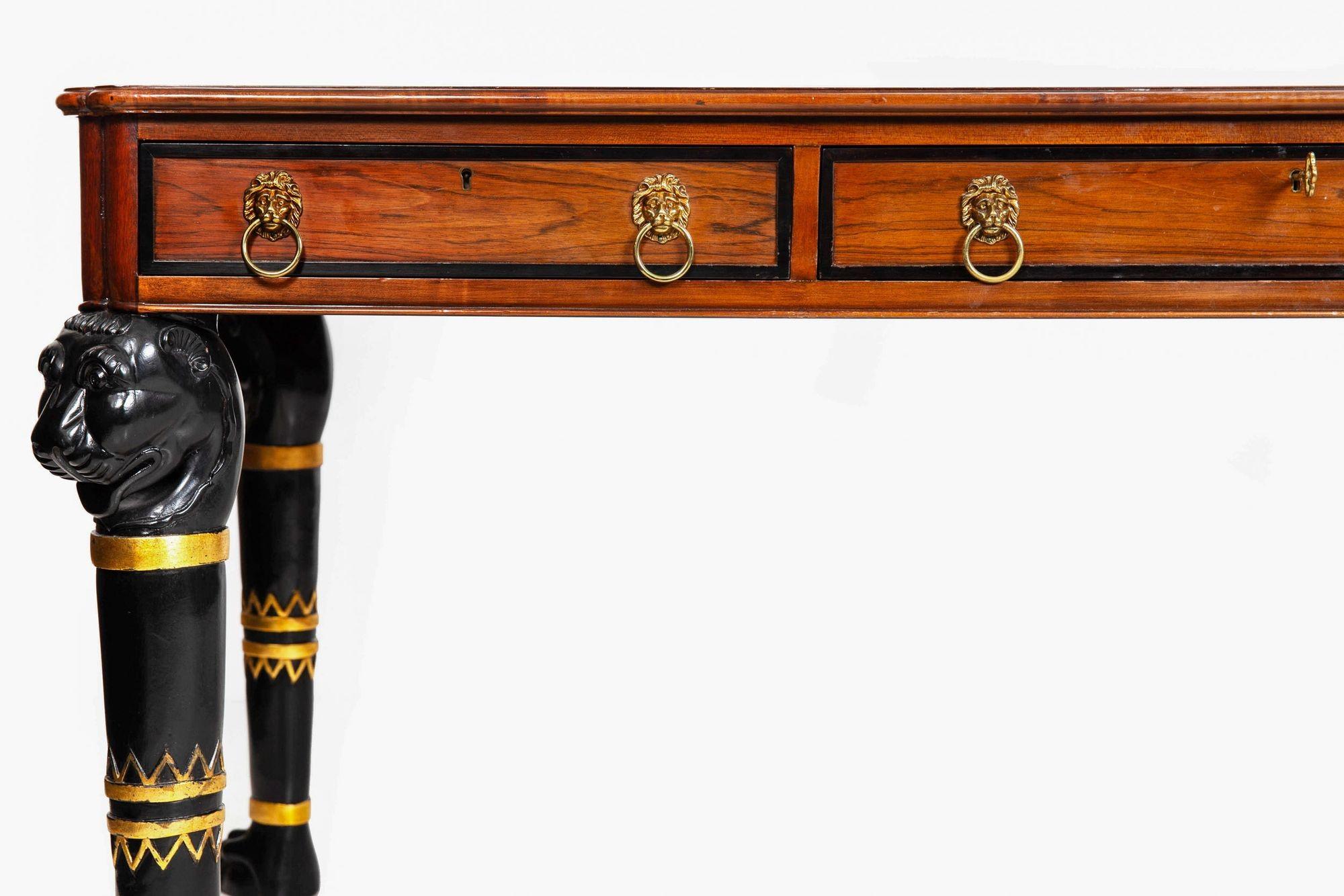 Baker Egyptian Revival Antique Style Rosewood and Leather Writing Desk For Sale 3