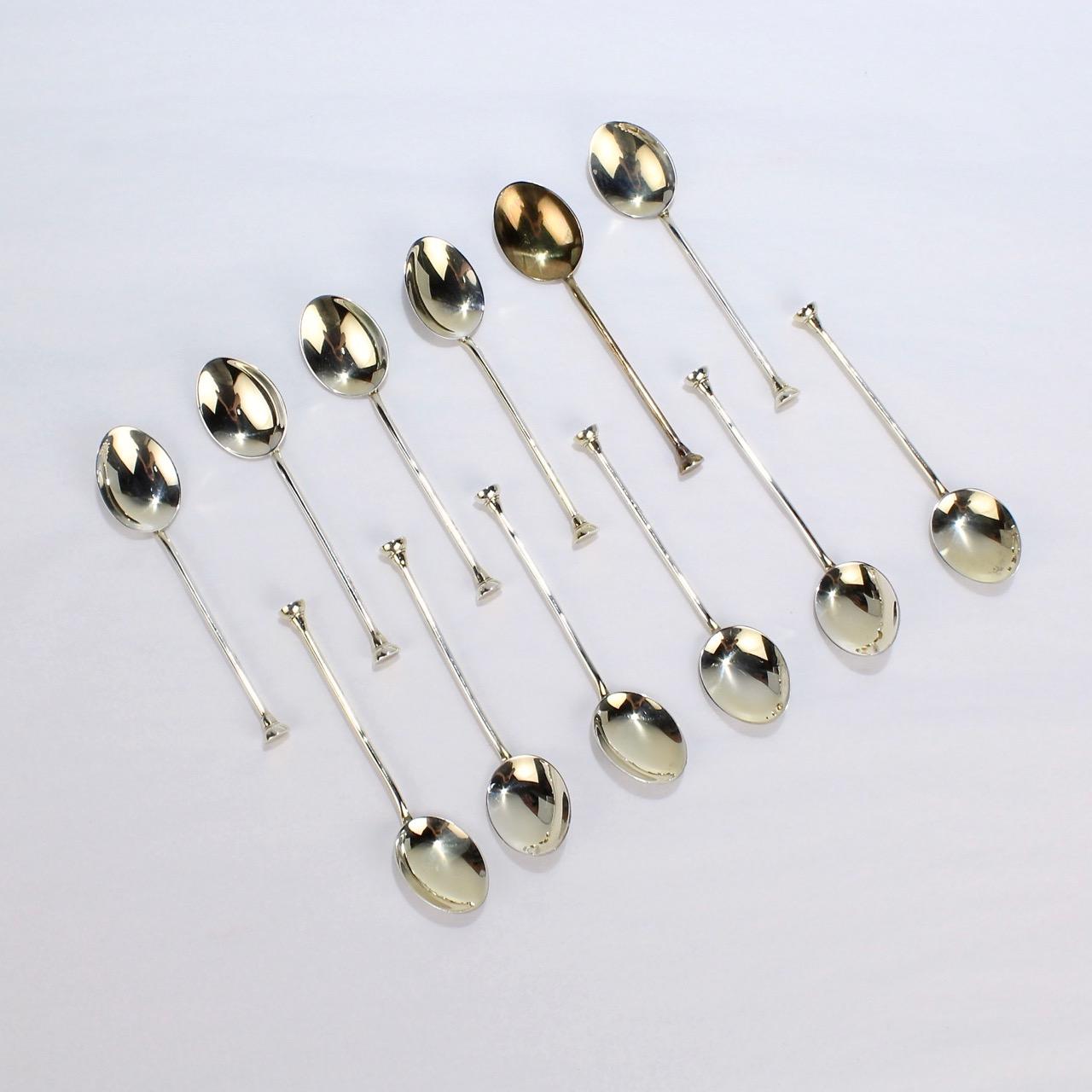 Baker & Ellis Boxed Set of 12 English Enameled Sterling Silver Demitasse Spoons 5