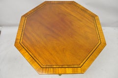 Baker English Regency Mahogany Pedestal Base Banded Inlay Octagonal Center Table