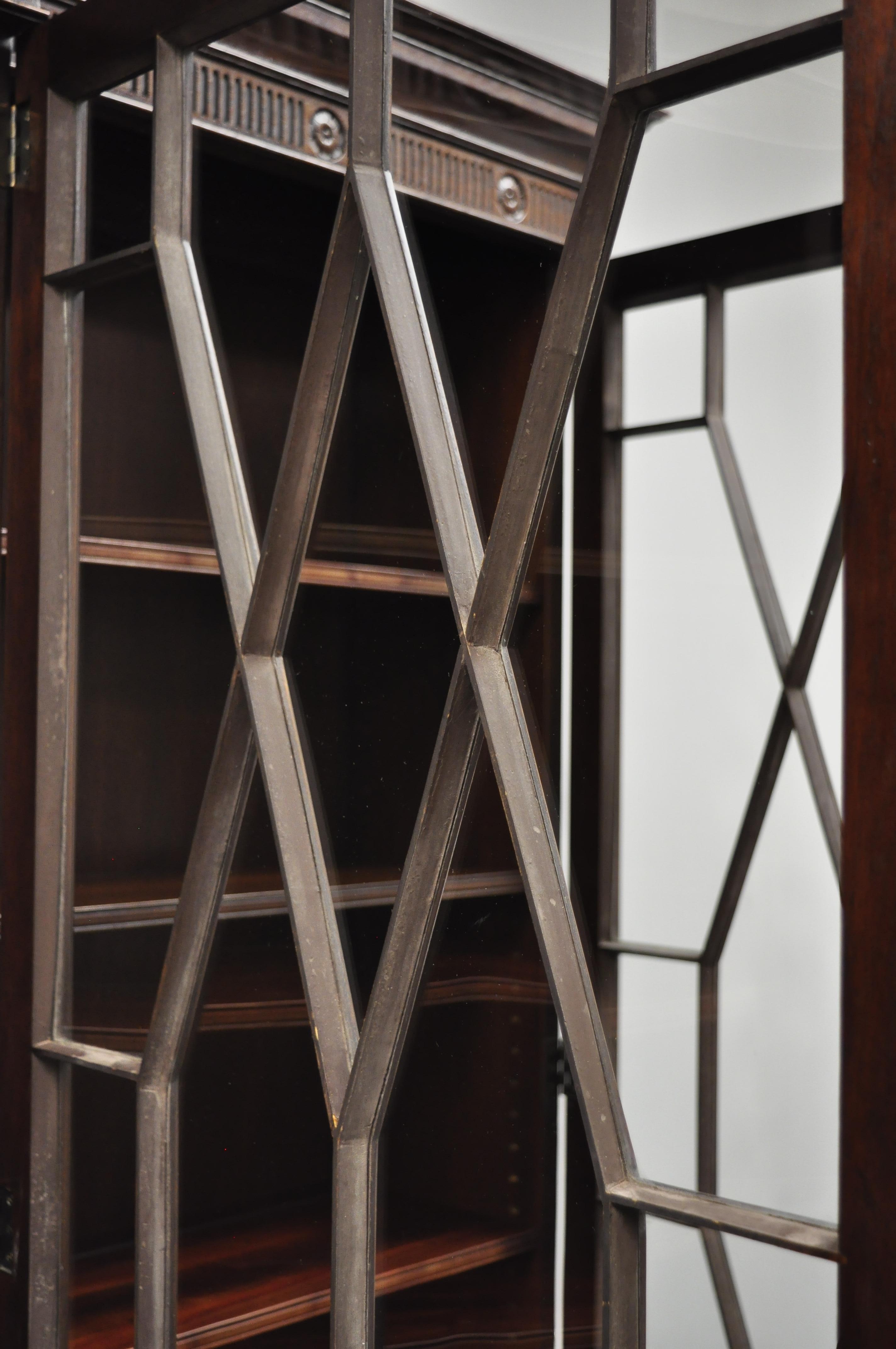 Glass Baker English Regency Style Mahogany Breakfront China Cabinet Bookcase Cupboard