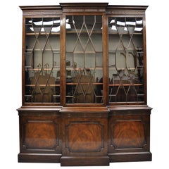 Vintage Baker English Regency Style Mahogany Breakfront China Cabinet Bookcase Cupboard