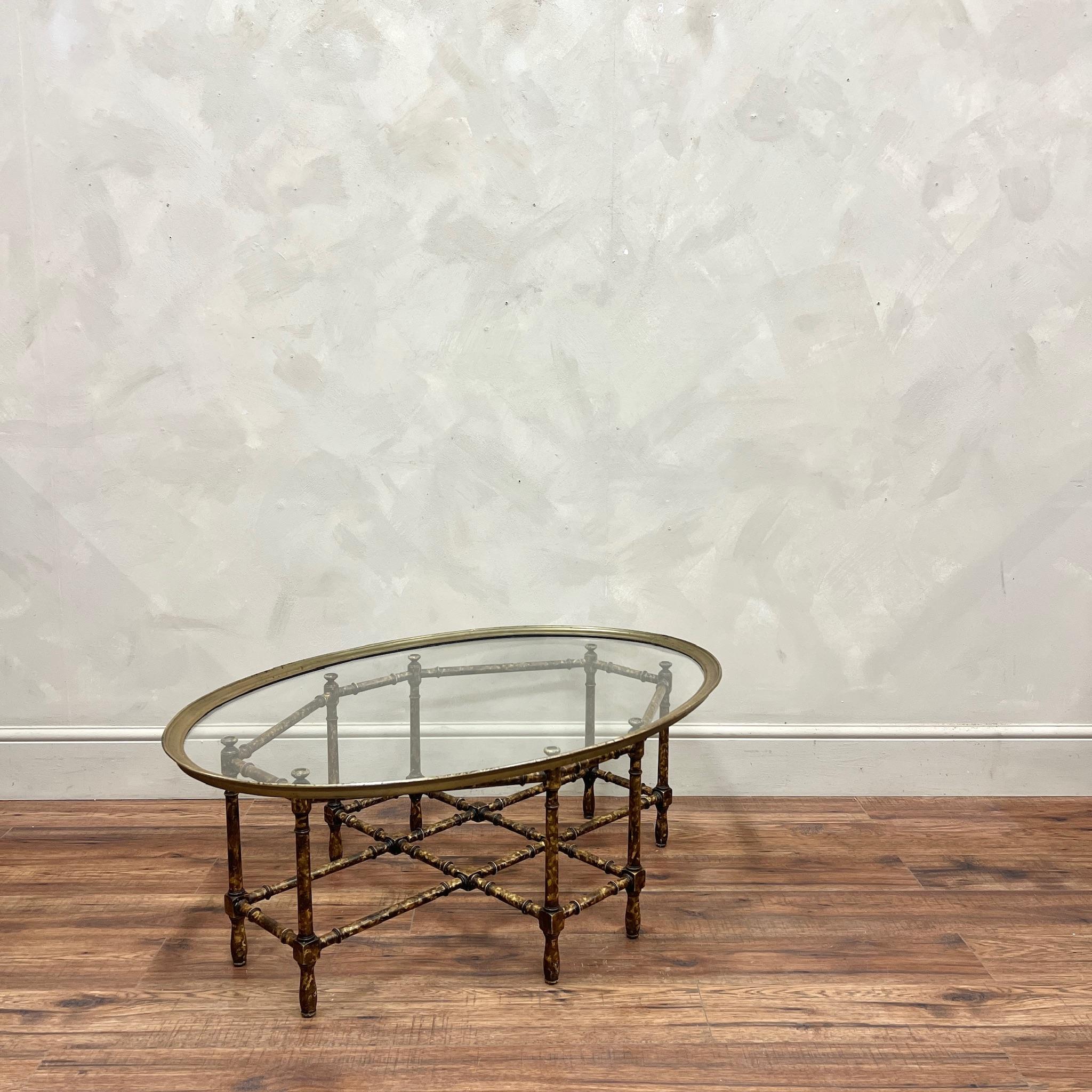 Baker Faux Bamboo and Glass Coffee Table In Good Condition In Southampton, GB