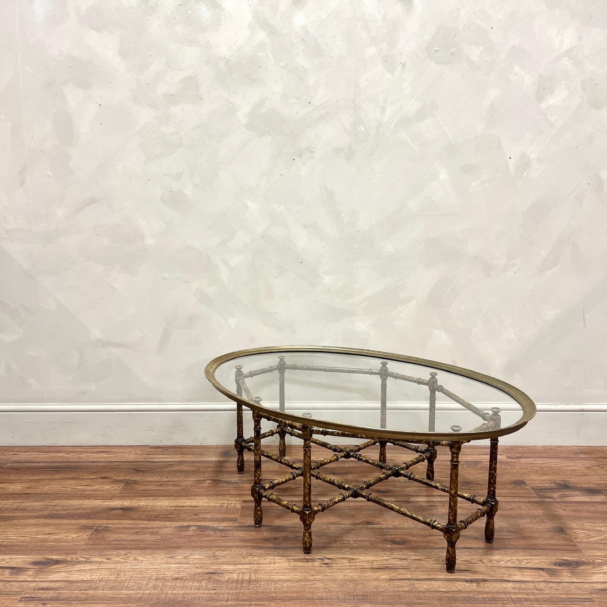 20th Century Baker Faux Bamboo and Glass Coffee Table