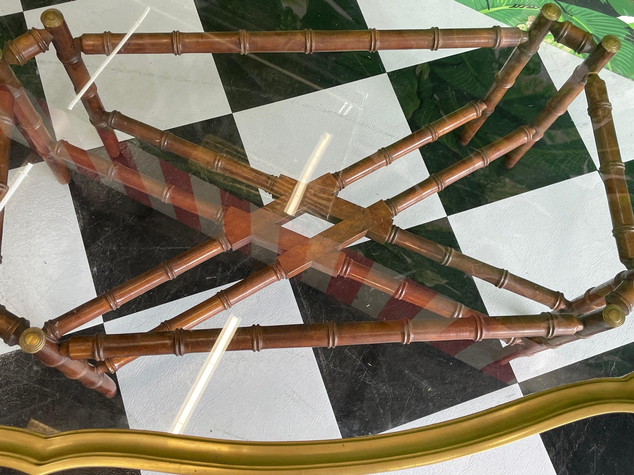Baker Faux Bamboo Brass Frame Glass Top Coffee Table In Good Condition In Jacksonville, FL