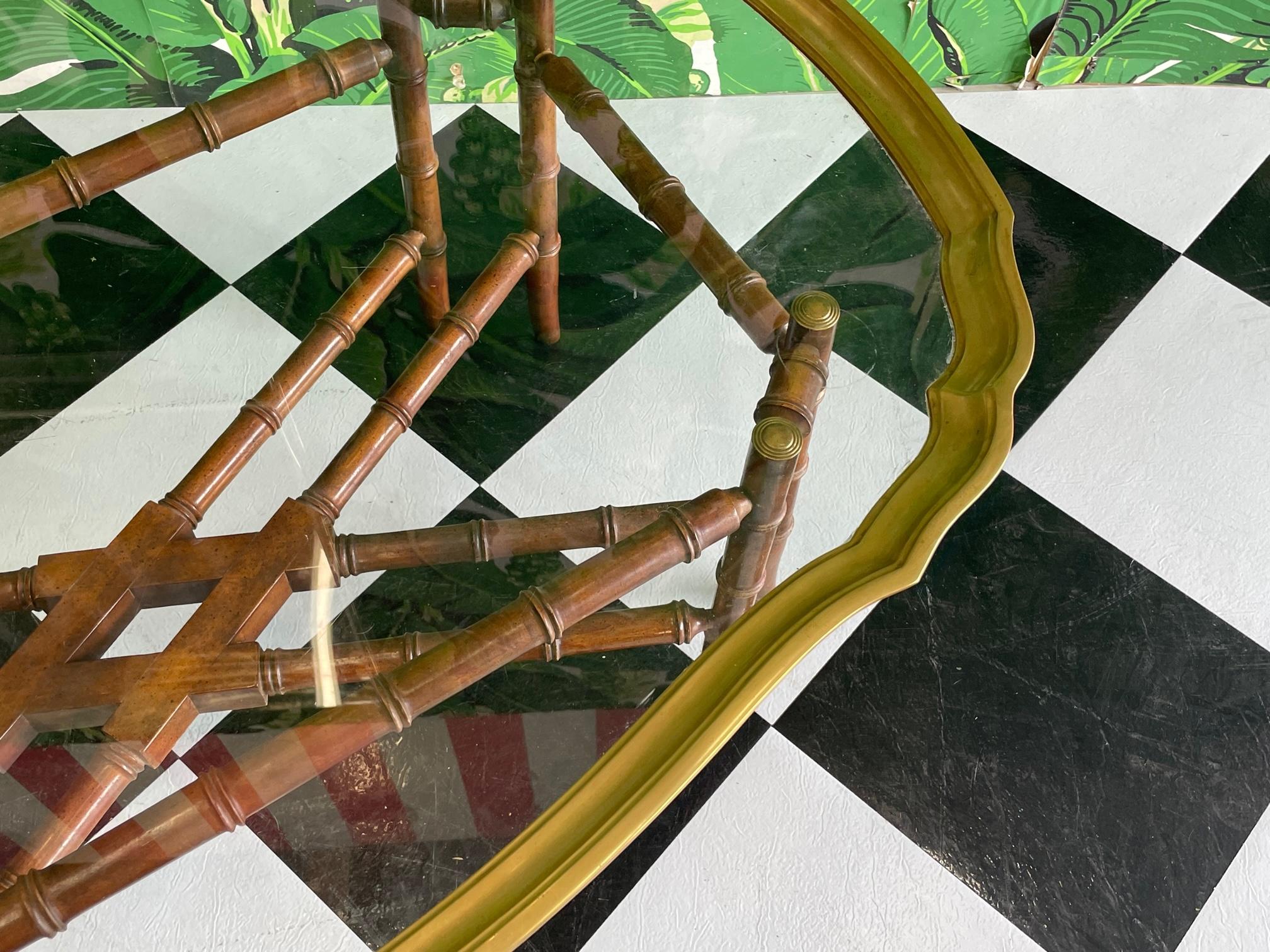 20th Century Baker Faux Bamboo Brass Frame Glass Top Coffee Table