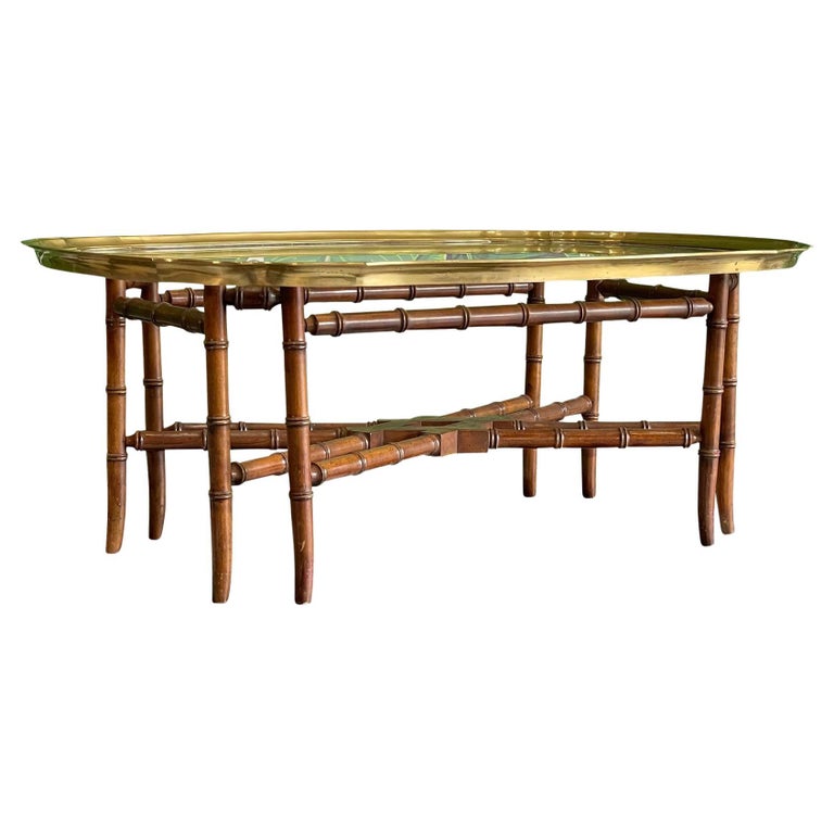 Italian Midcentury Brass Faux Bamboo Coffee Table with Glass Top and  Stretcher - English Accent Antiques