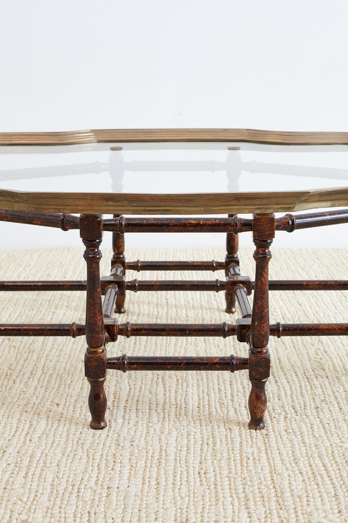 Hollywood Regency Baker Faux-Bamboo Brass Tray Coffee Table