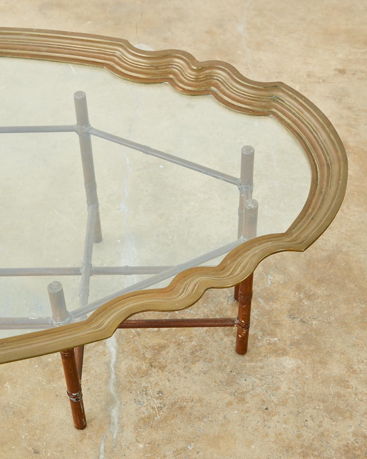 20th Century Baker Faux Bamboo Brass Tray Top Cocktail Table