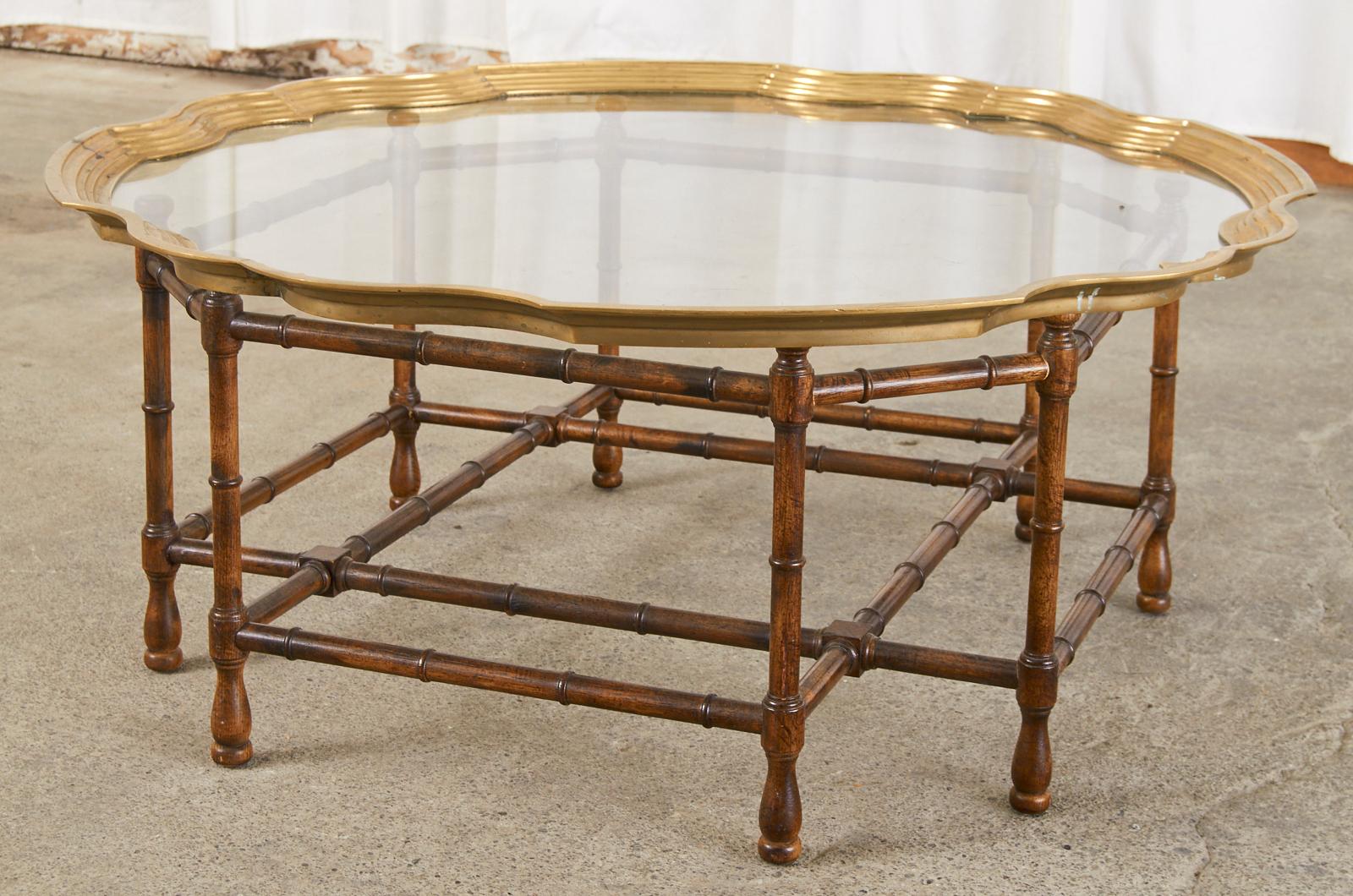 Baker Faux Bamboo Brass Tray Top Cocktail Table 5