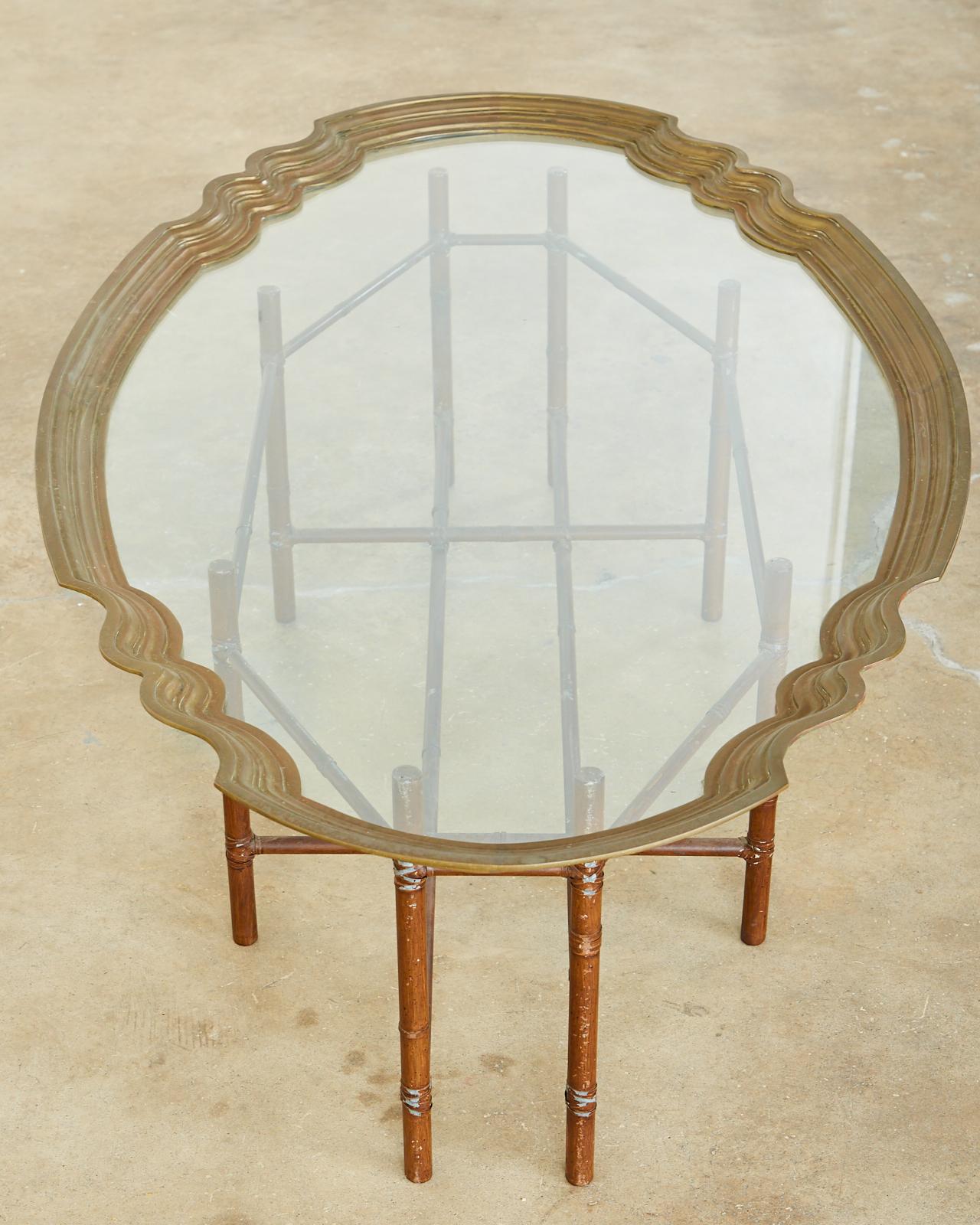 Hollywood Regency Baker Faux Bamboo Brass Tray Top Cocktail Table