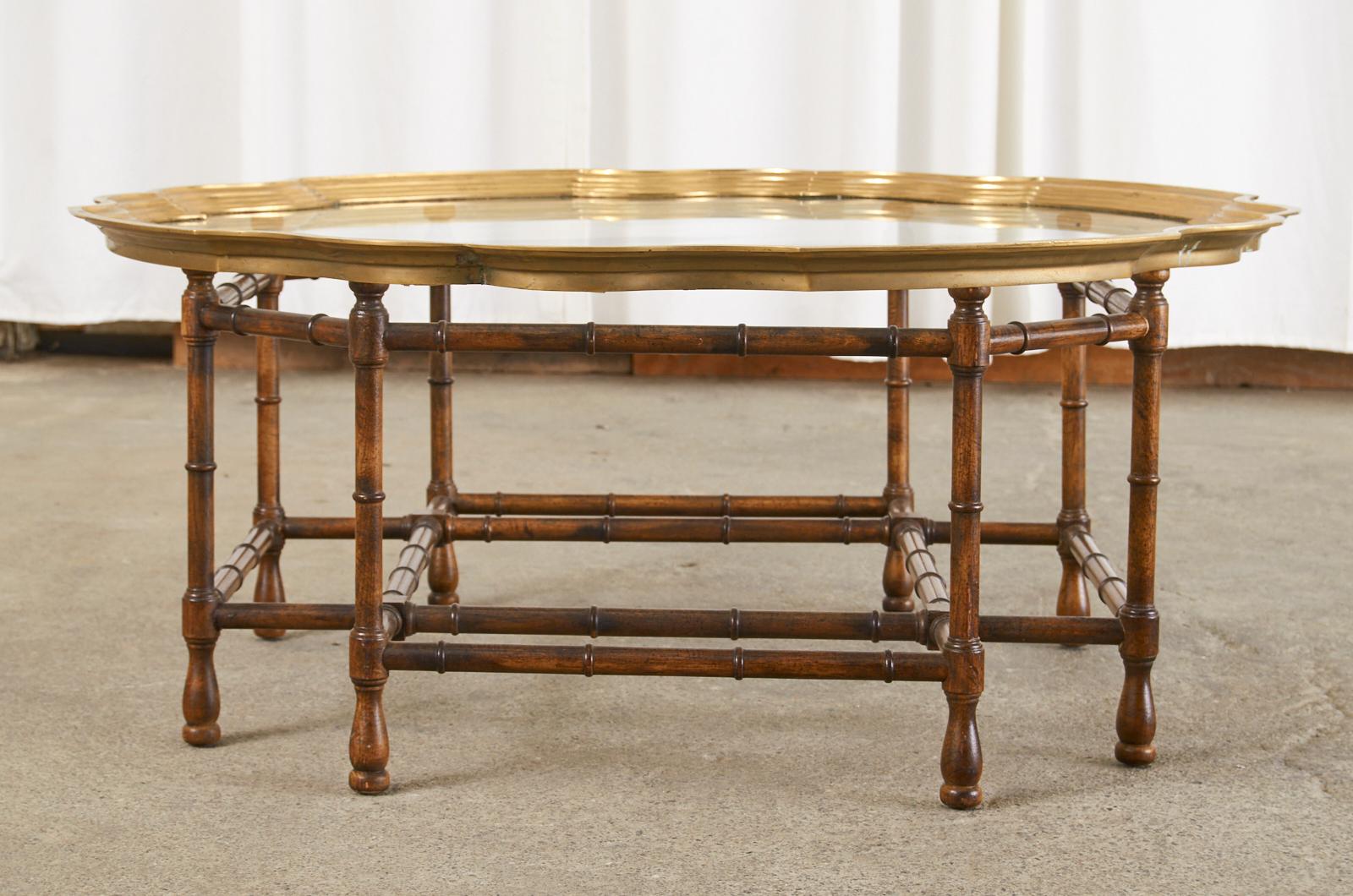 Hollywood Regency Baker Faux Bamboo Brass Tray Top Cocktail Table