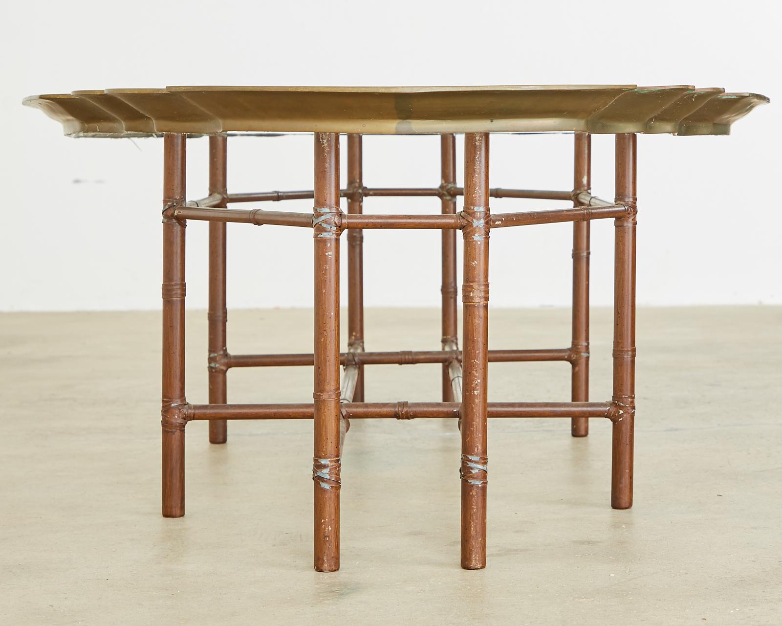 American Baker Faux Bamboo Brass Tray Top Cocktail Table