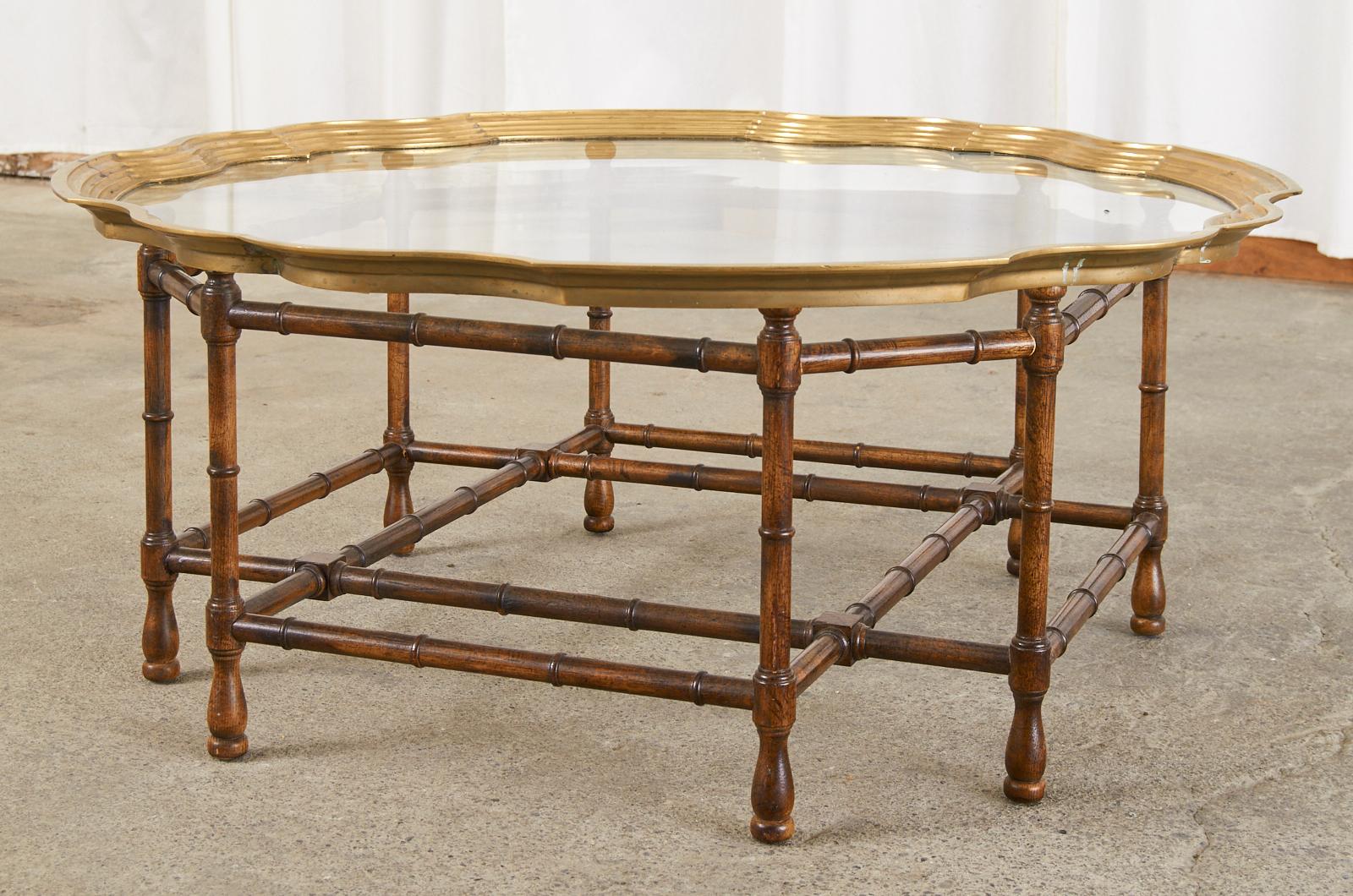 American Baker Faux Bamboo Brass Tray Top Cocktail Table