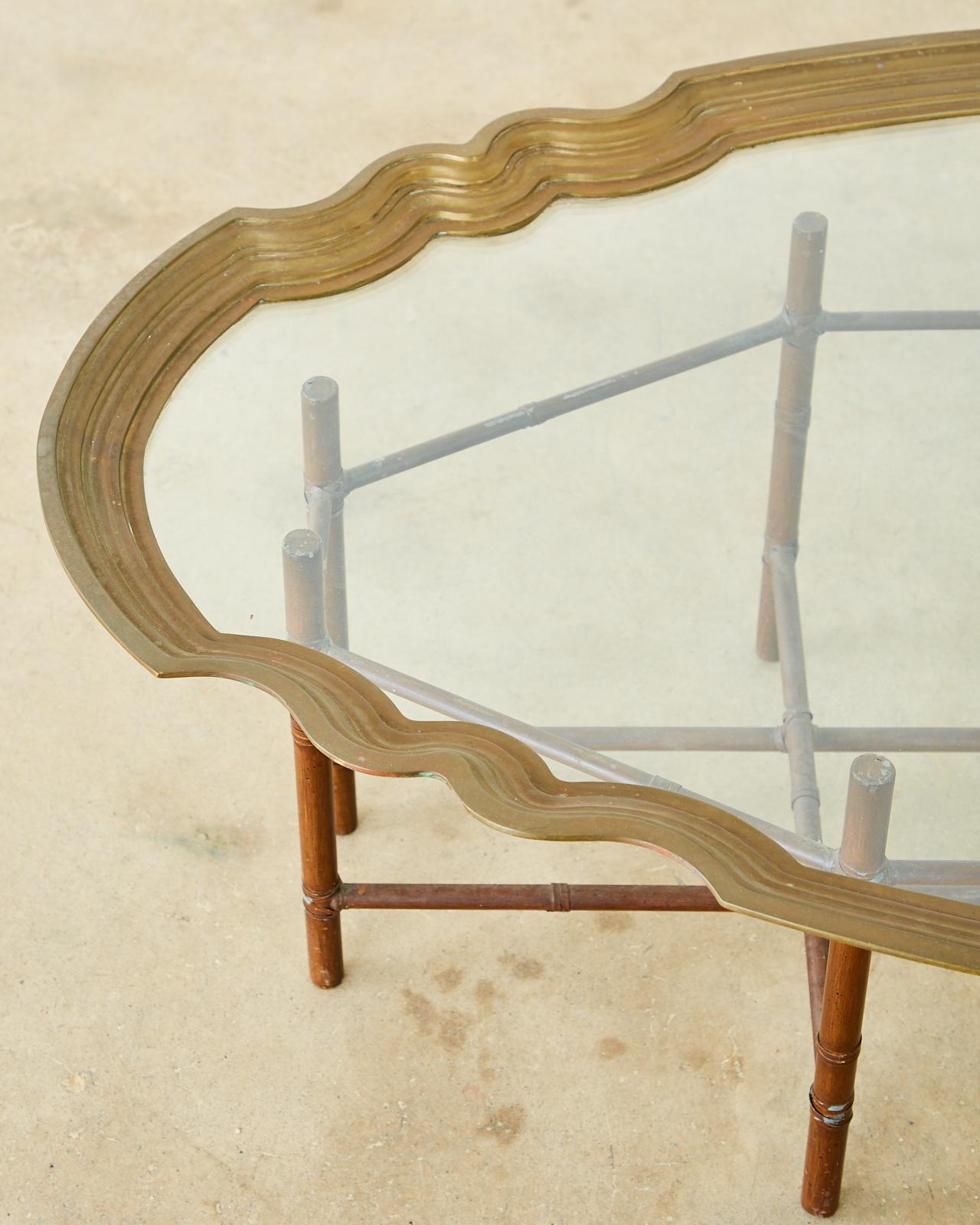 Hand-Crafted Baker Faux Bamboo Brass Tray Top Cocktail Table