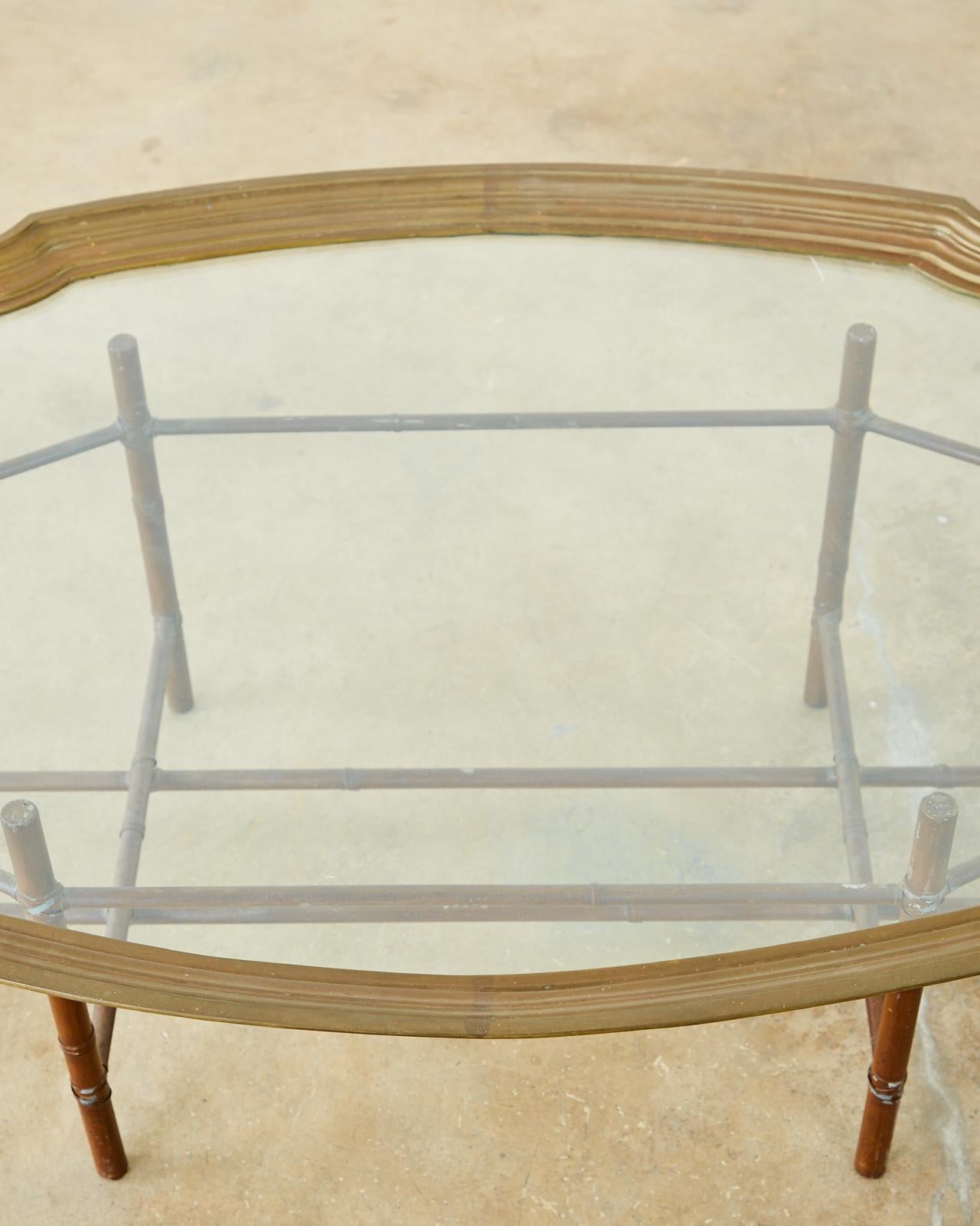 Baker Faux Bamboo Brass Tray Top Cocktail Table In Good Condition In Rio Vista, CA