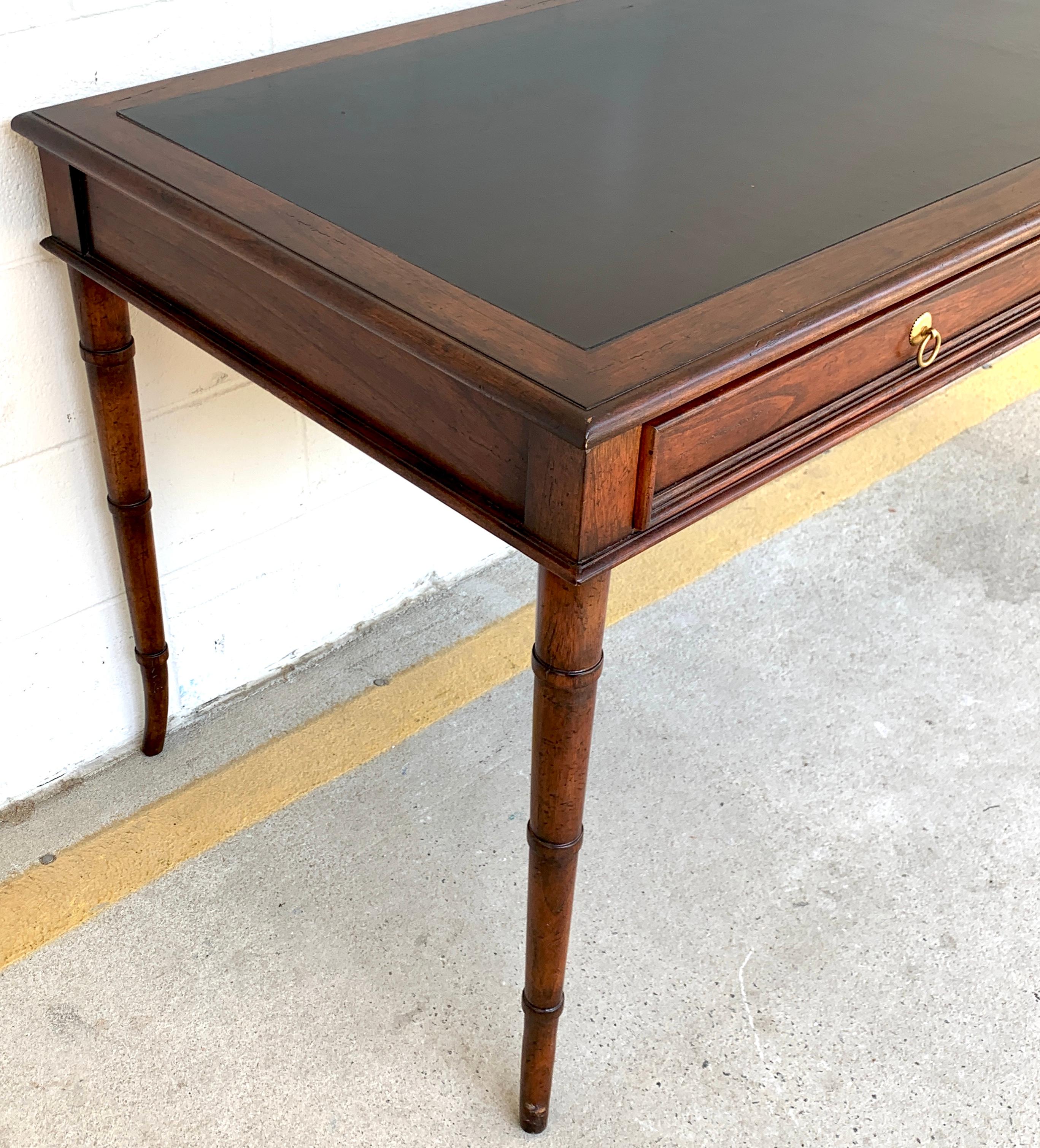 North American Baker Faux Bamboo Mahogany and Leather Desk
