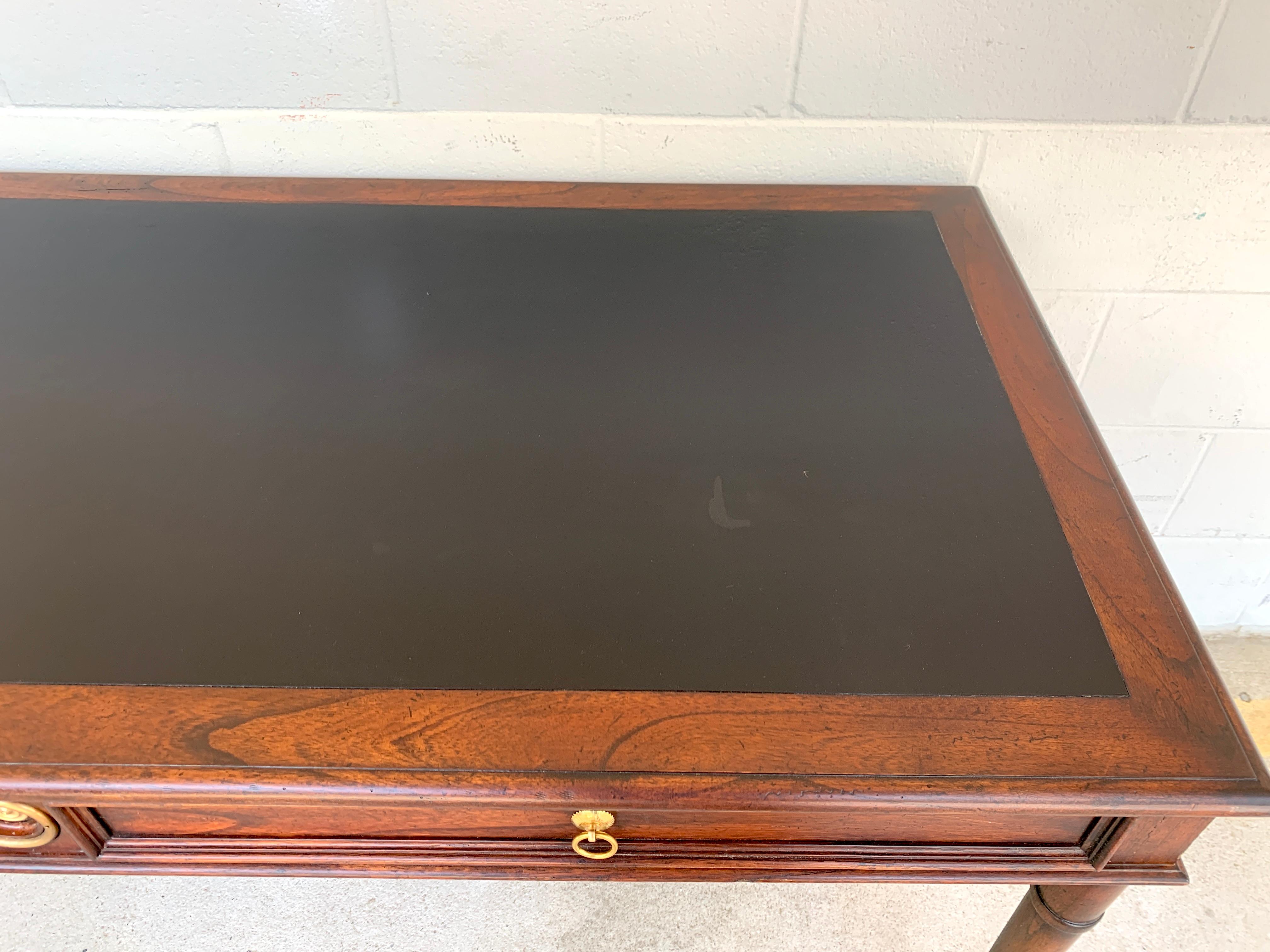 20th Century Baker Faux Bamboo Mahogany and Leather Desk