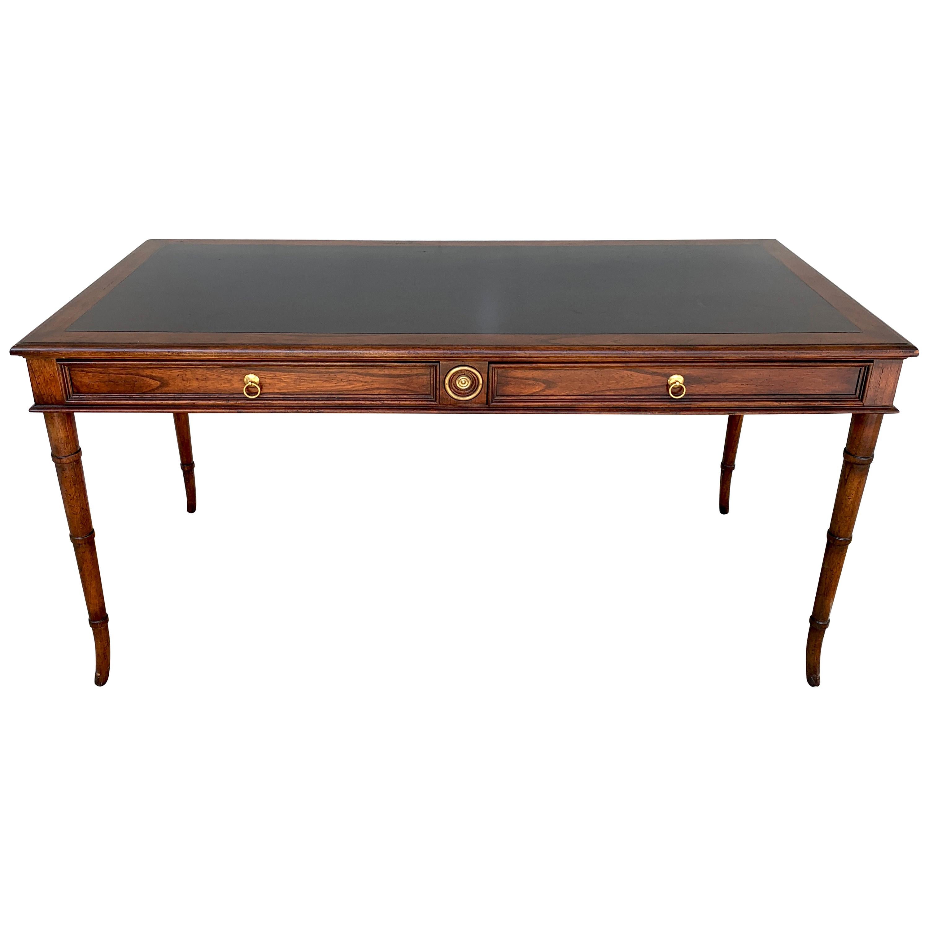 Baker Faux Bamboo Mahogany and Leather Desk