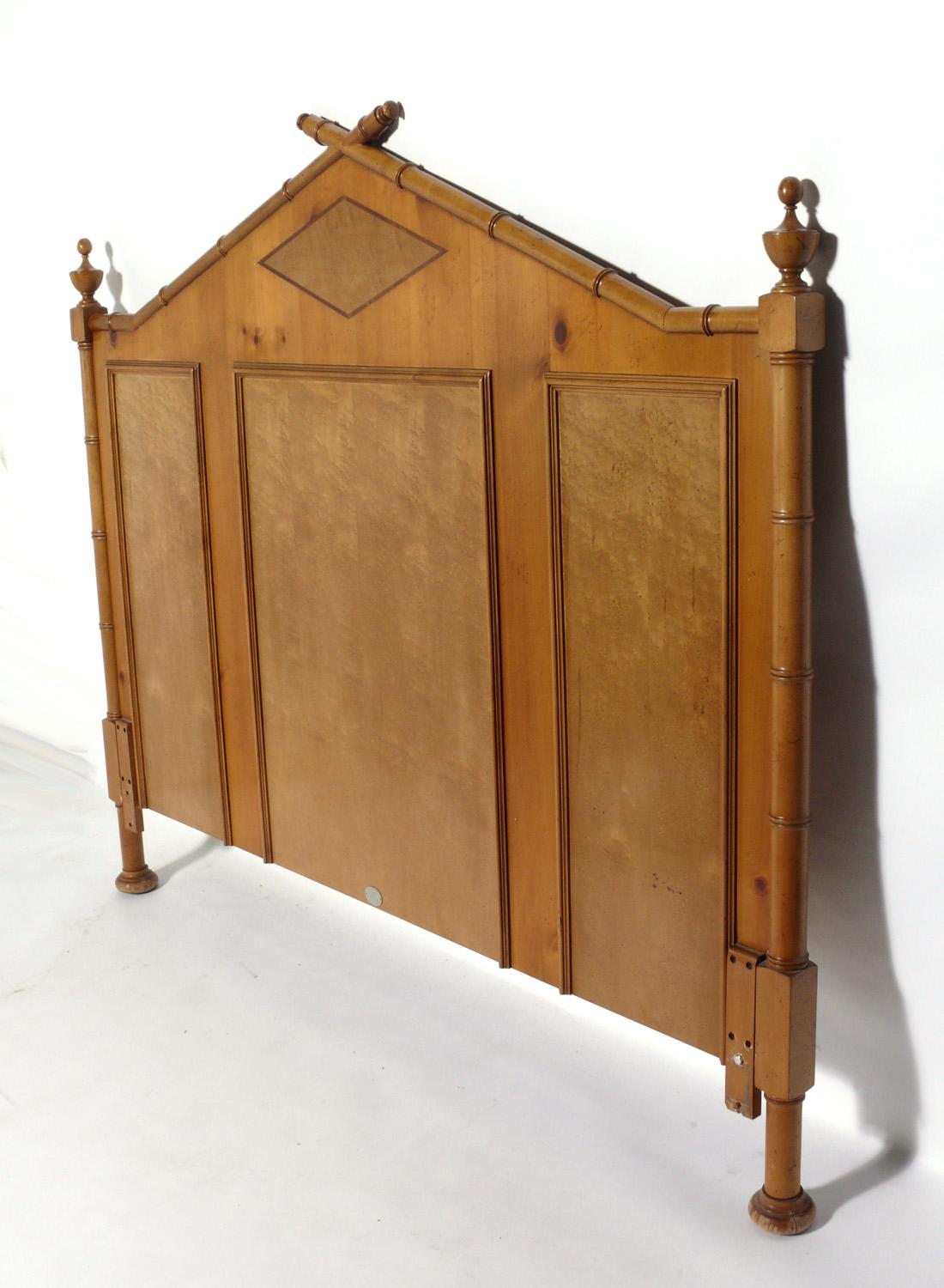 Baker faux bamboo queen size headboard, American, circa 1960s. Connects to most Hollywood style bed frames.