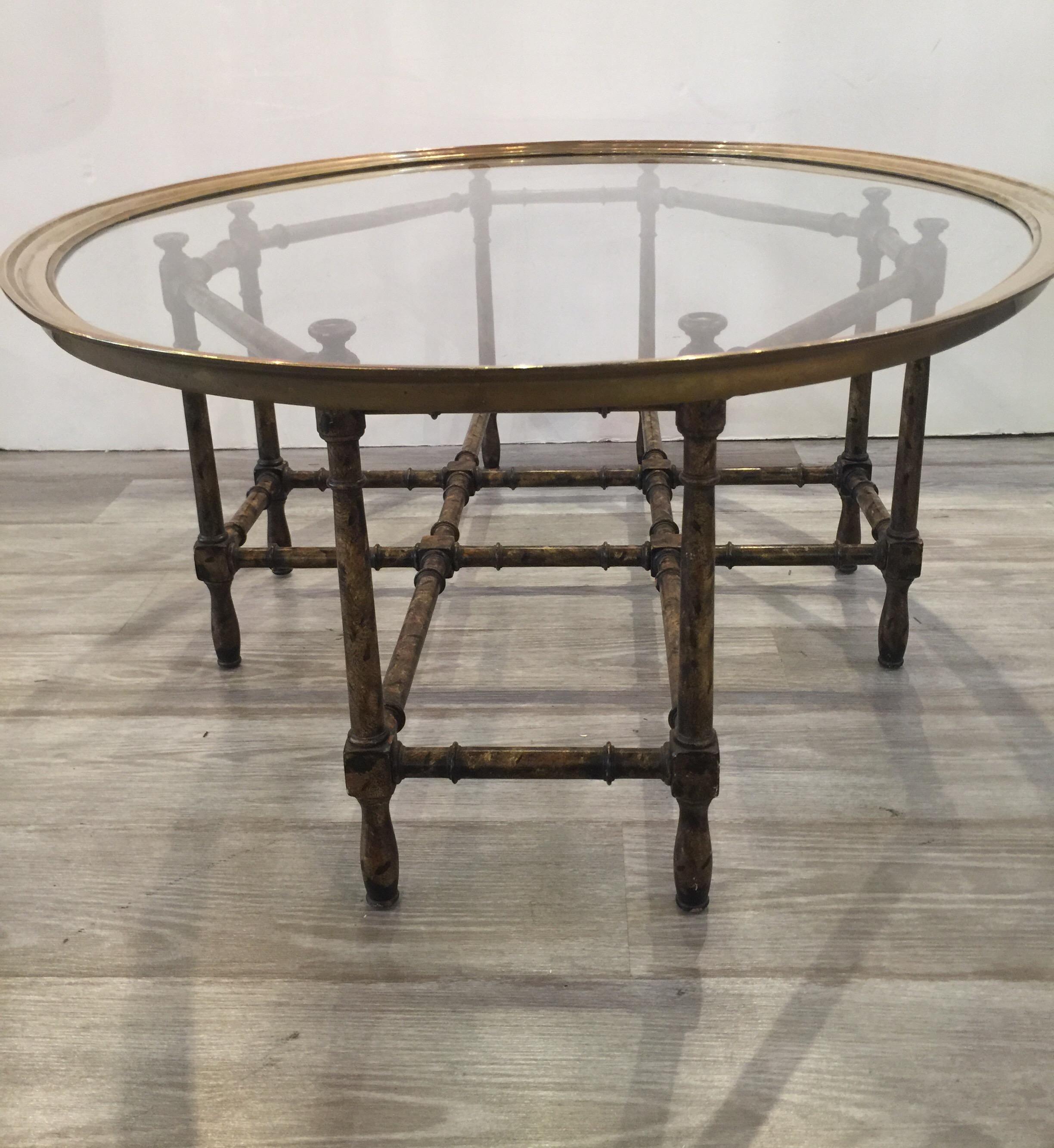 Baker Faux Bamboo/Tortoise Cocktail or Coffee Table with Brass and Glass Top 2