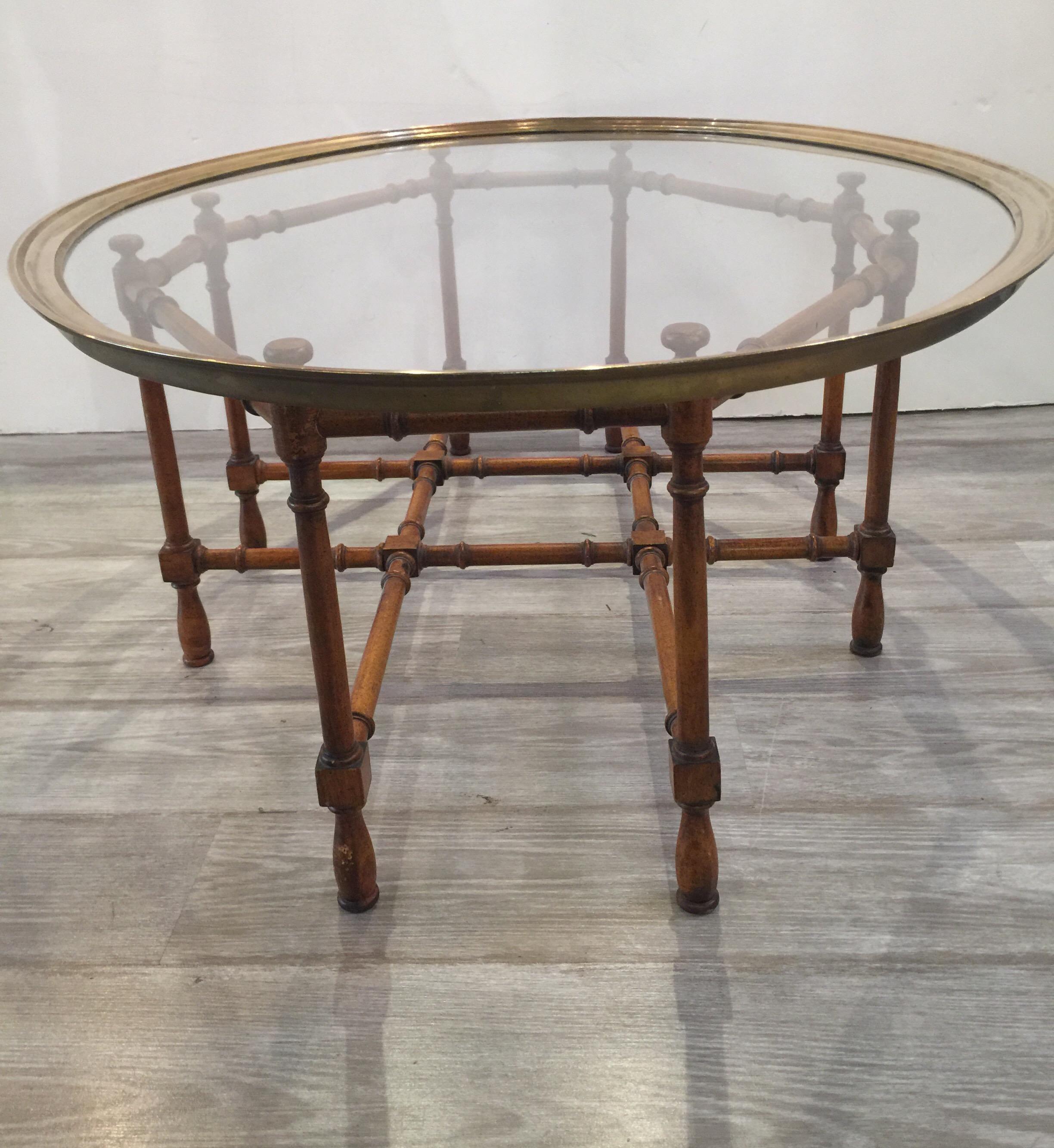 Baker Faux Bamboo Cocktail or Coffee Table with Brass and Glass Top 6