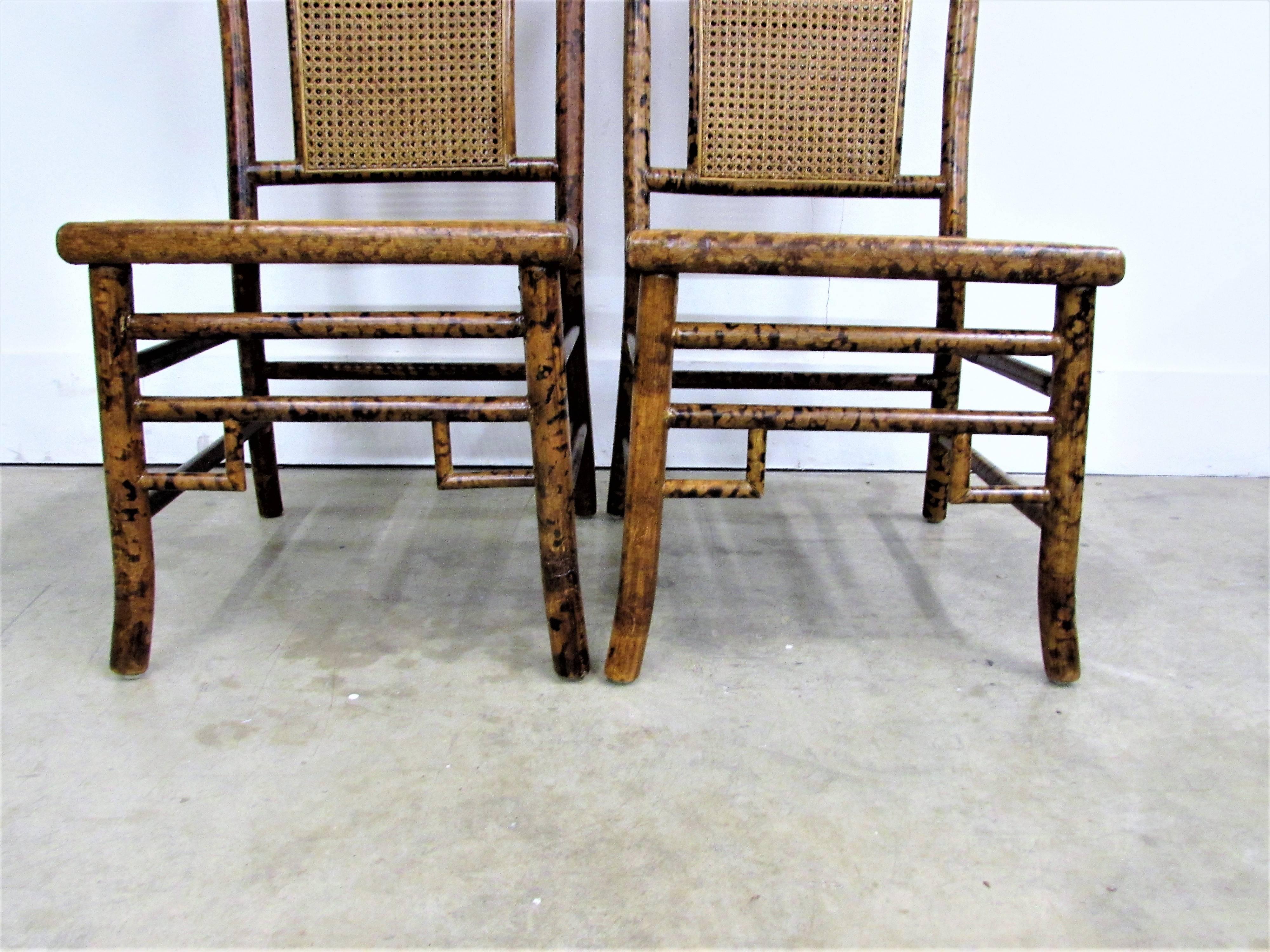 American Pair of Baker Faux Tortoise Shell Chinoiserie Chairs