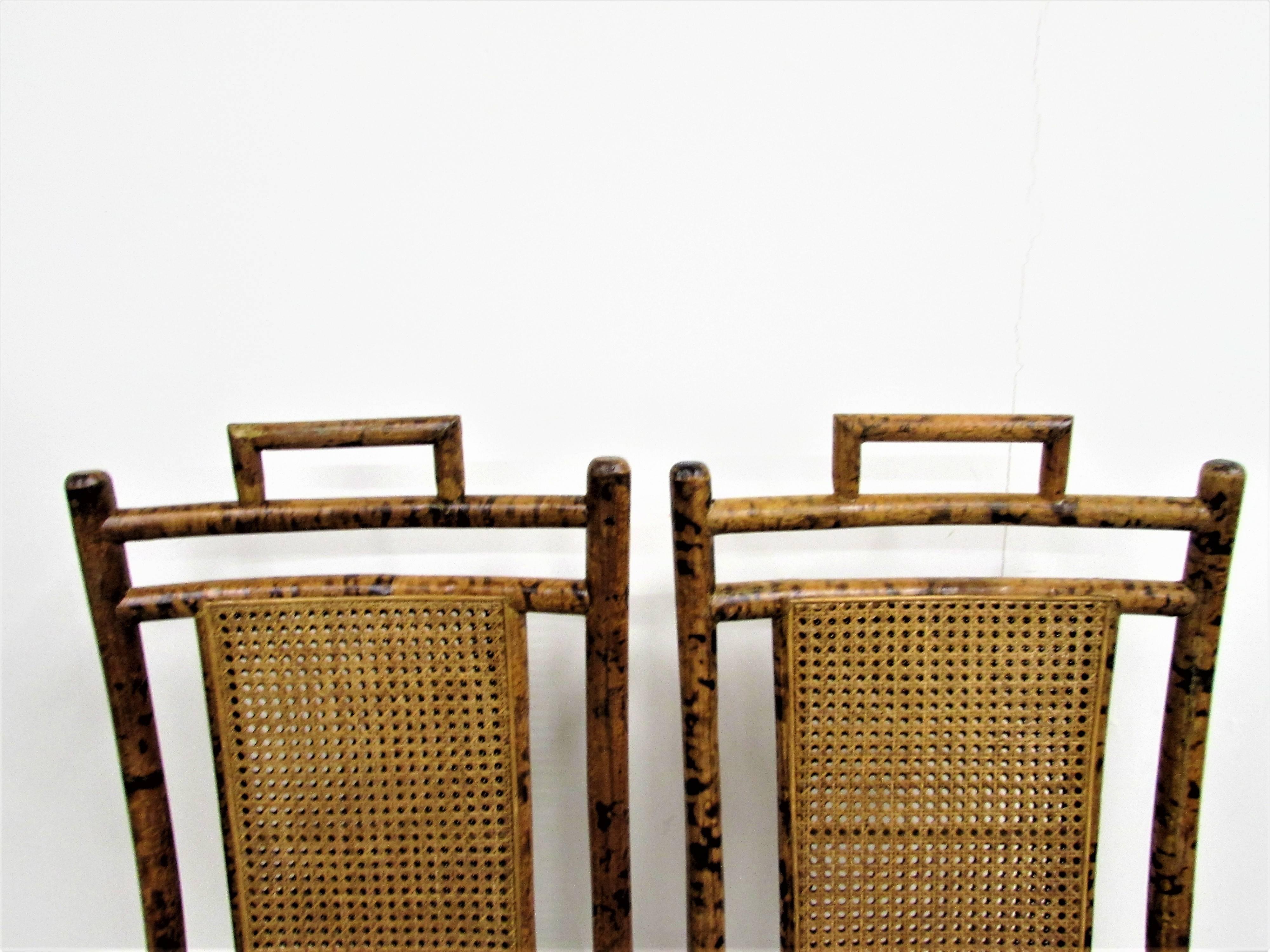 Pair of Baker Faux Tortoise Shell Chinoiserie Chairs In Excellent Condition In Raleigh, NC