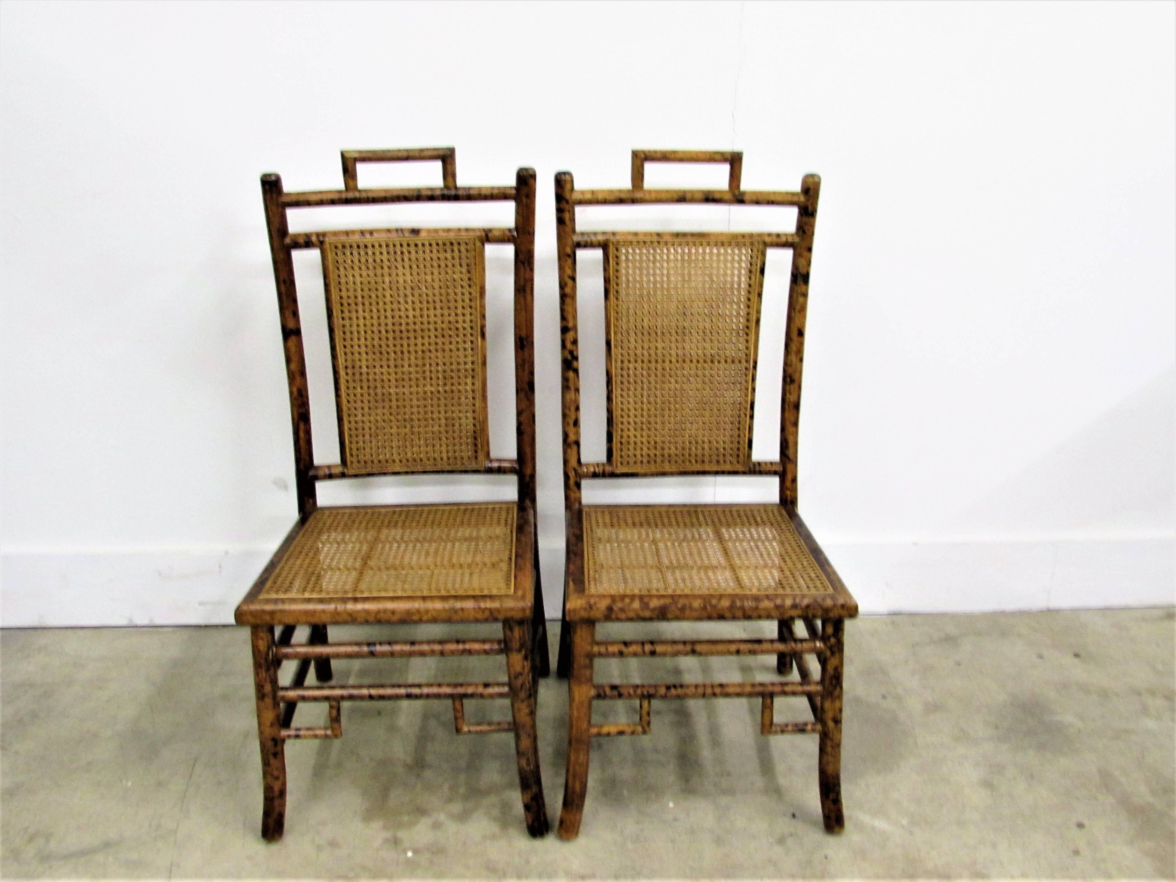 20th Century Pair of Baker Faux Tortoise Shell Chinoiserie Chairs