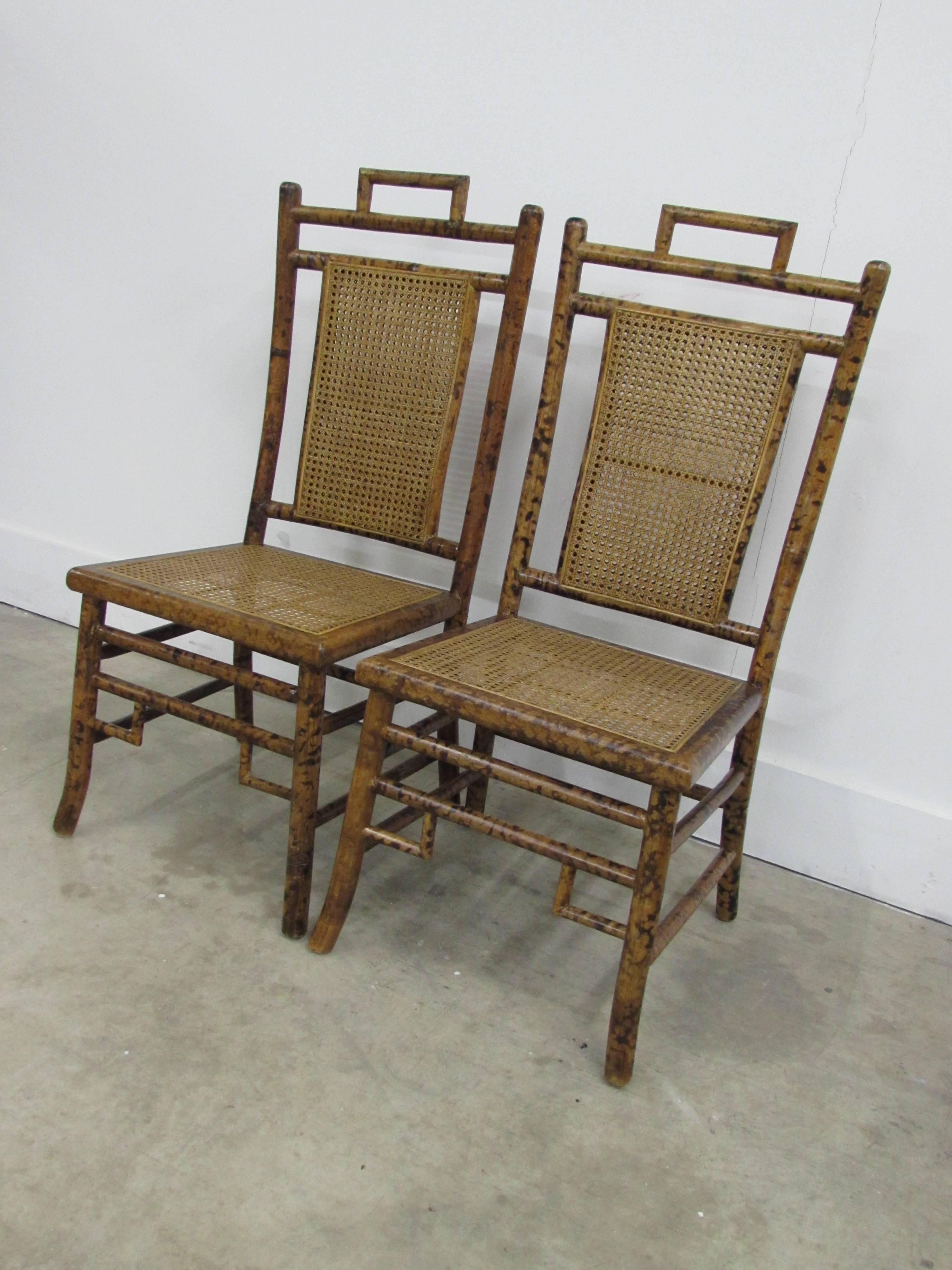 Elm Pair of Baker Faux Tortoise Shell Chinoiserie Chairs