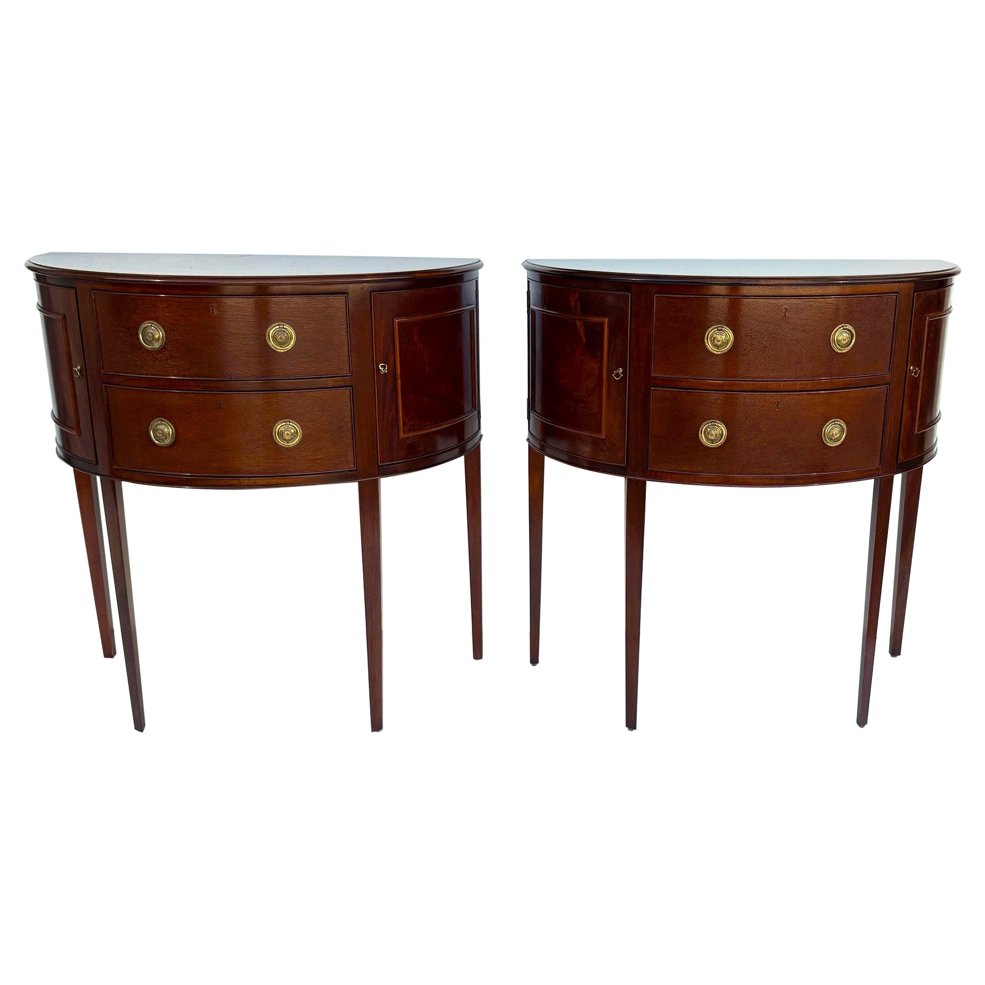 Baker Federal Style Demi-lune Cabinet  Set of 2 For Sale
